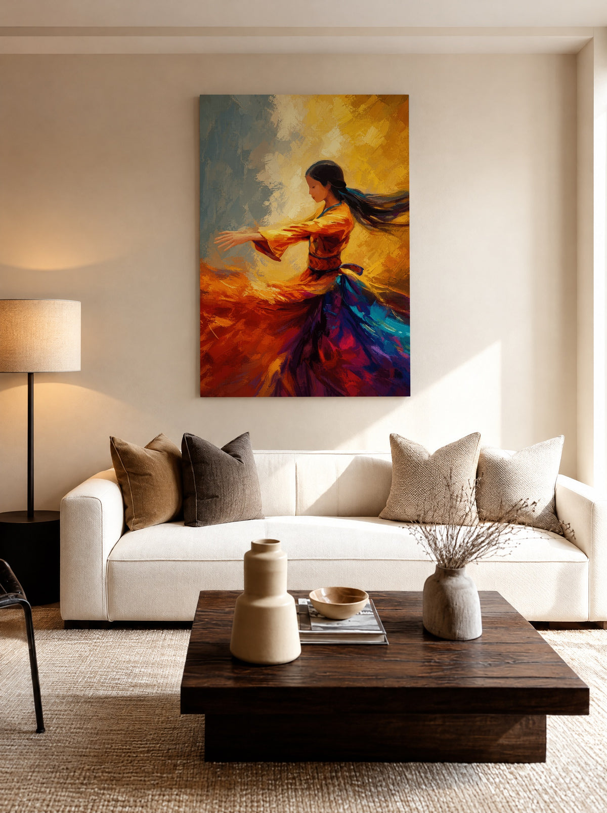 Dans van het Licht als canvas zonder lijst aan de muur