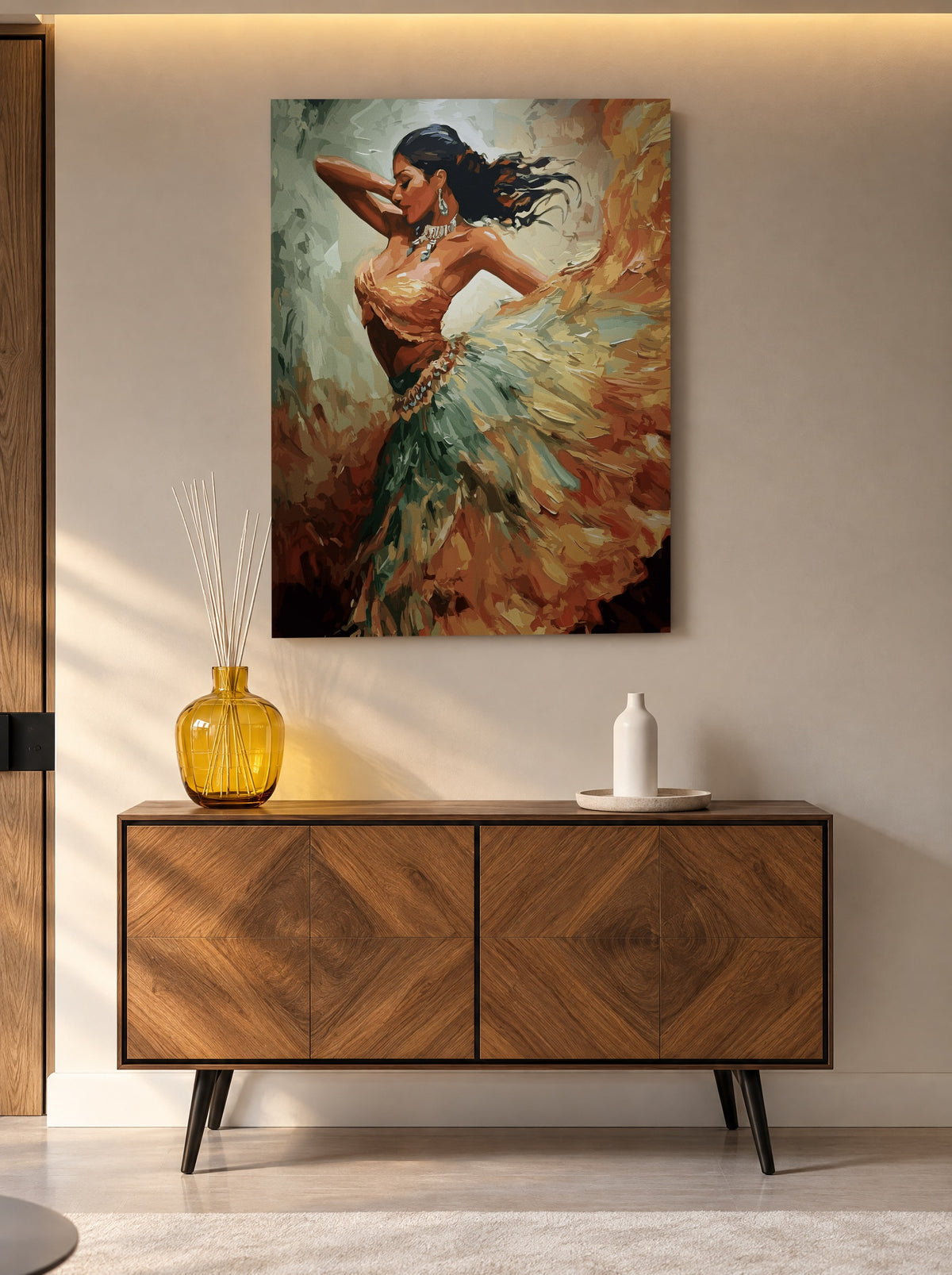Dans van Vuur en Vrijheid als canvas zonder lijst aan de muur