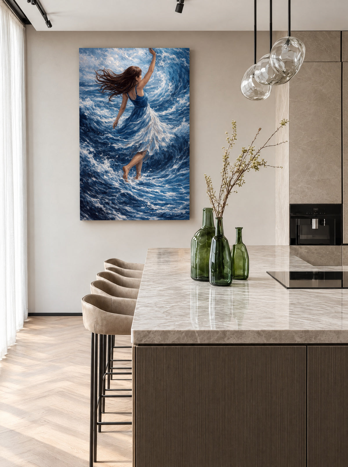 Dansen met de Getijden als canvas zonder lijst aan de muur
