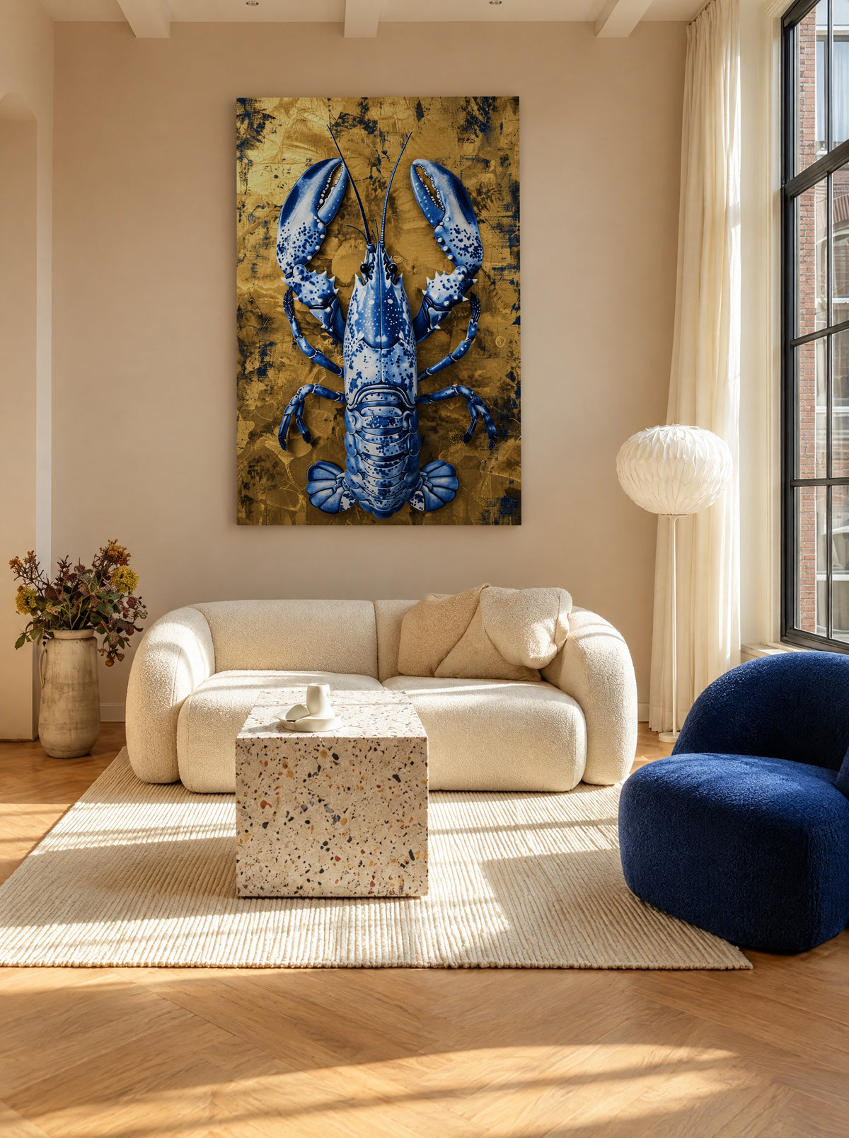 De Blauwe Kreeft van Delft als canvas zonder lijst aan de muur