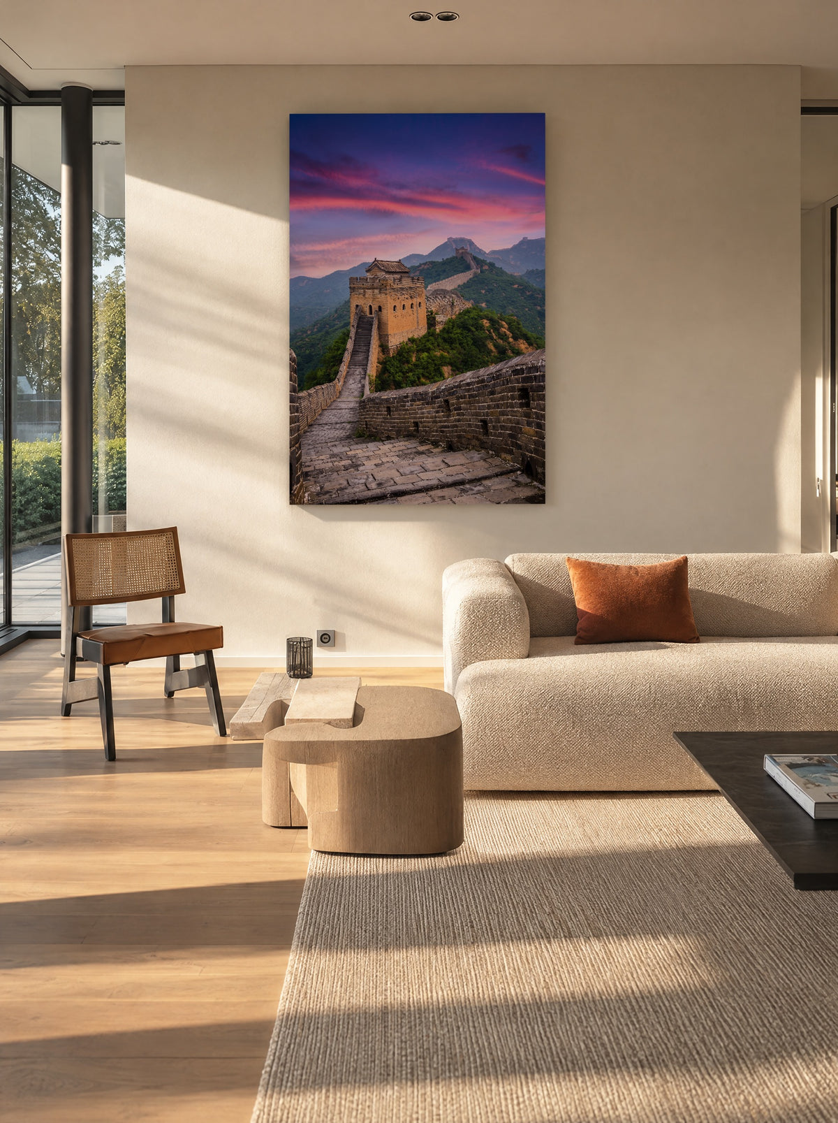 De Chinese Muur bij Avondrood als canvas zonder lijst aan de muur