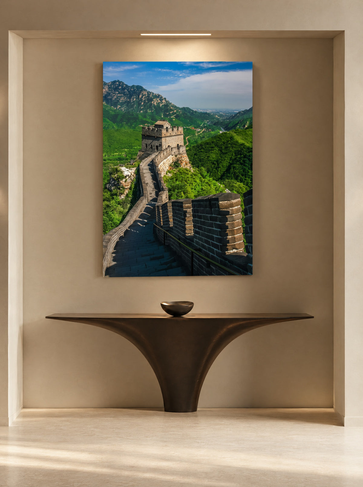 De Chinese Muur door de Bergen als canvas zonder lijst aan de muur
