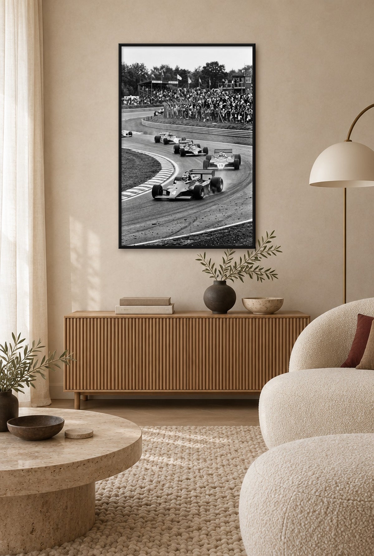 De Kopgroep wall art with black frame on the wall in the living room