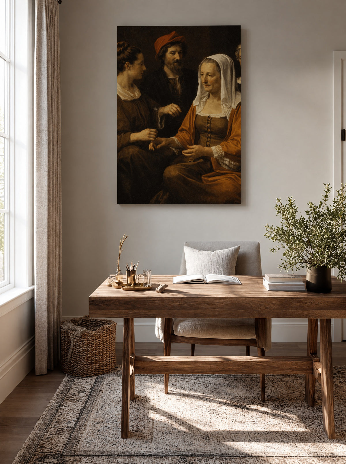 De Koppelaarster als canvas zonder lijst aan de muur
