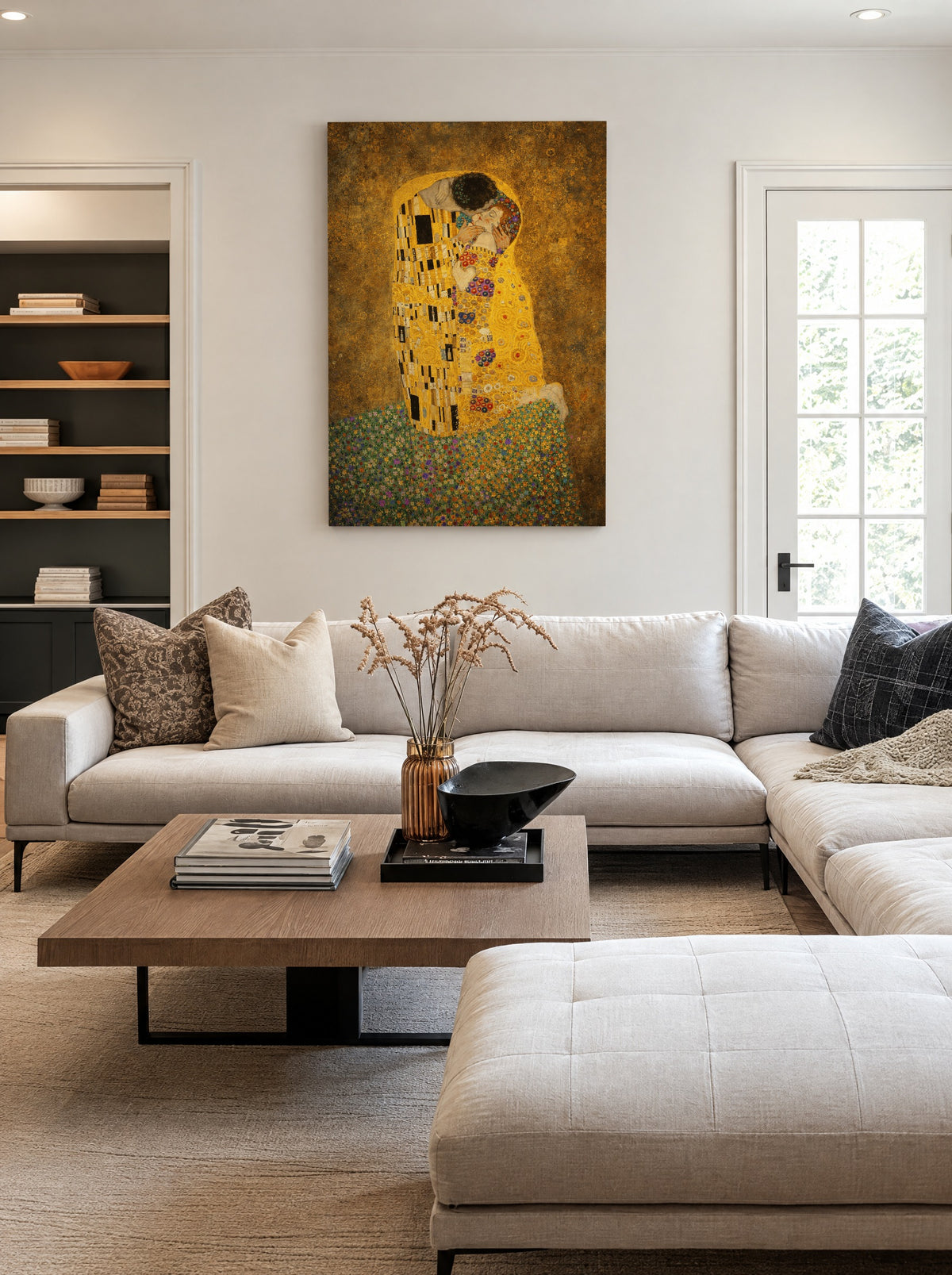 De Kus van Goud en Eeuwigheid als canvas zonder lijst aan de muur