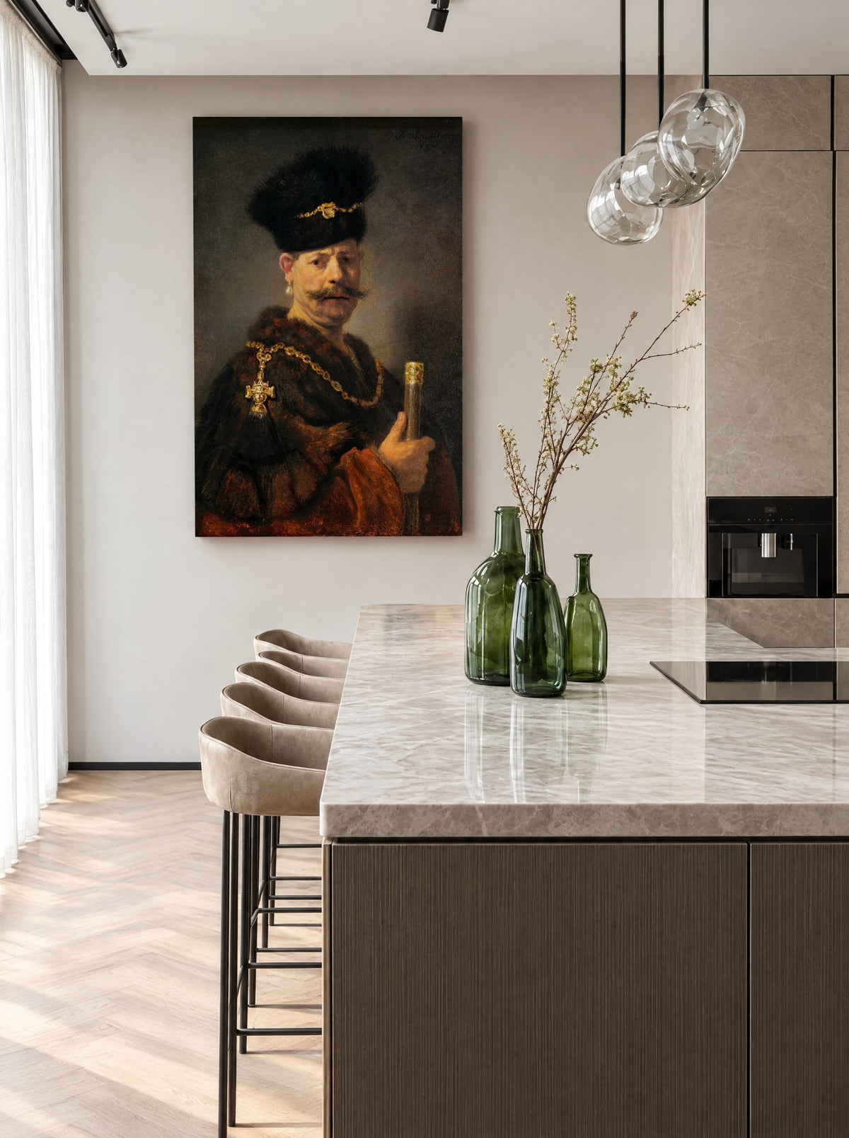 De Poolse Edelman als canvas zonder lijst aan de muur