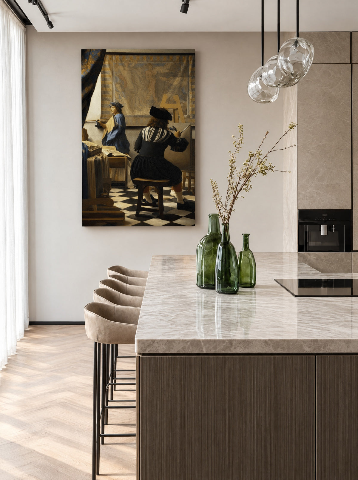 De Schilderkunst als canvas zonder lijst aan de muur