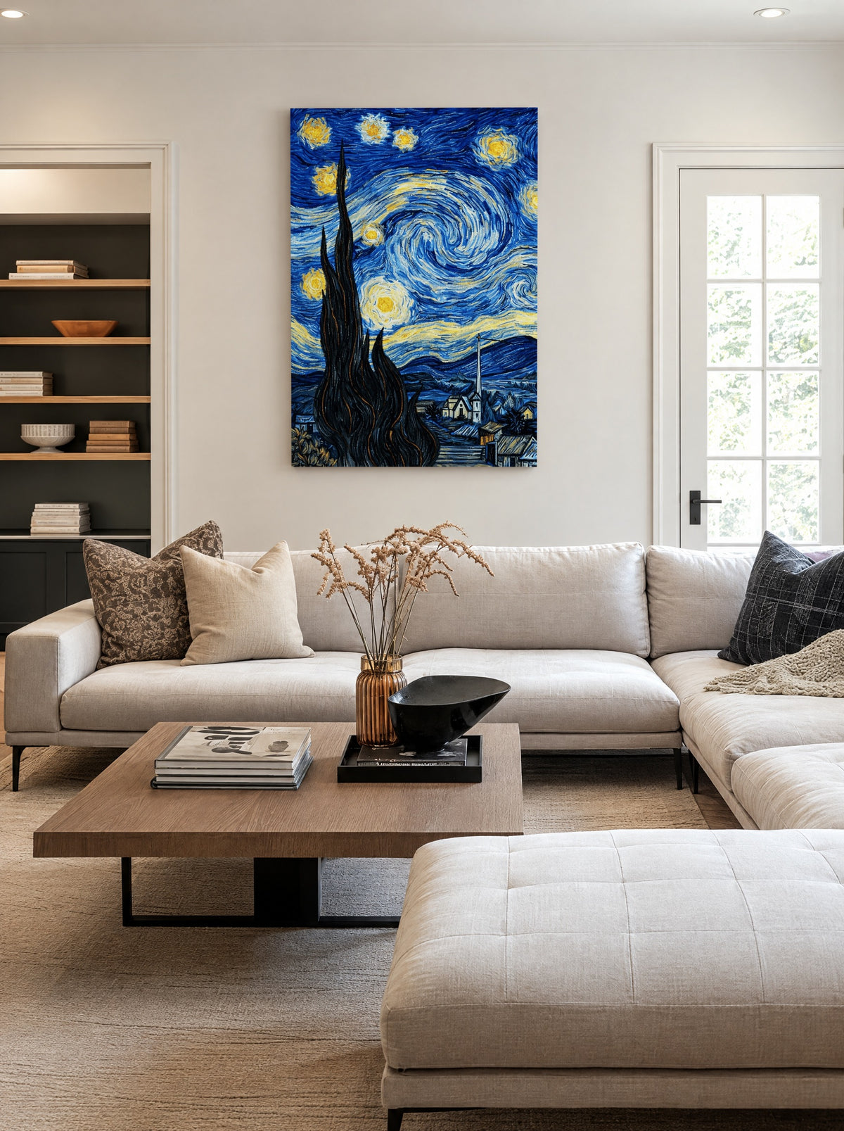 De Sterrennacht als canvas zonder lijst aan de muur
