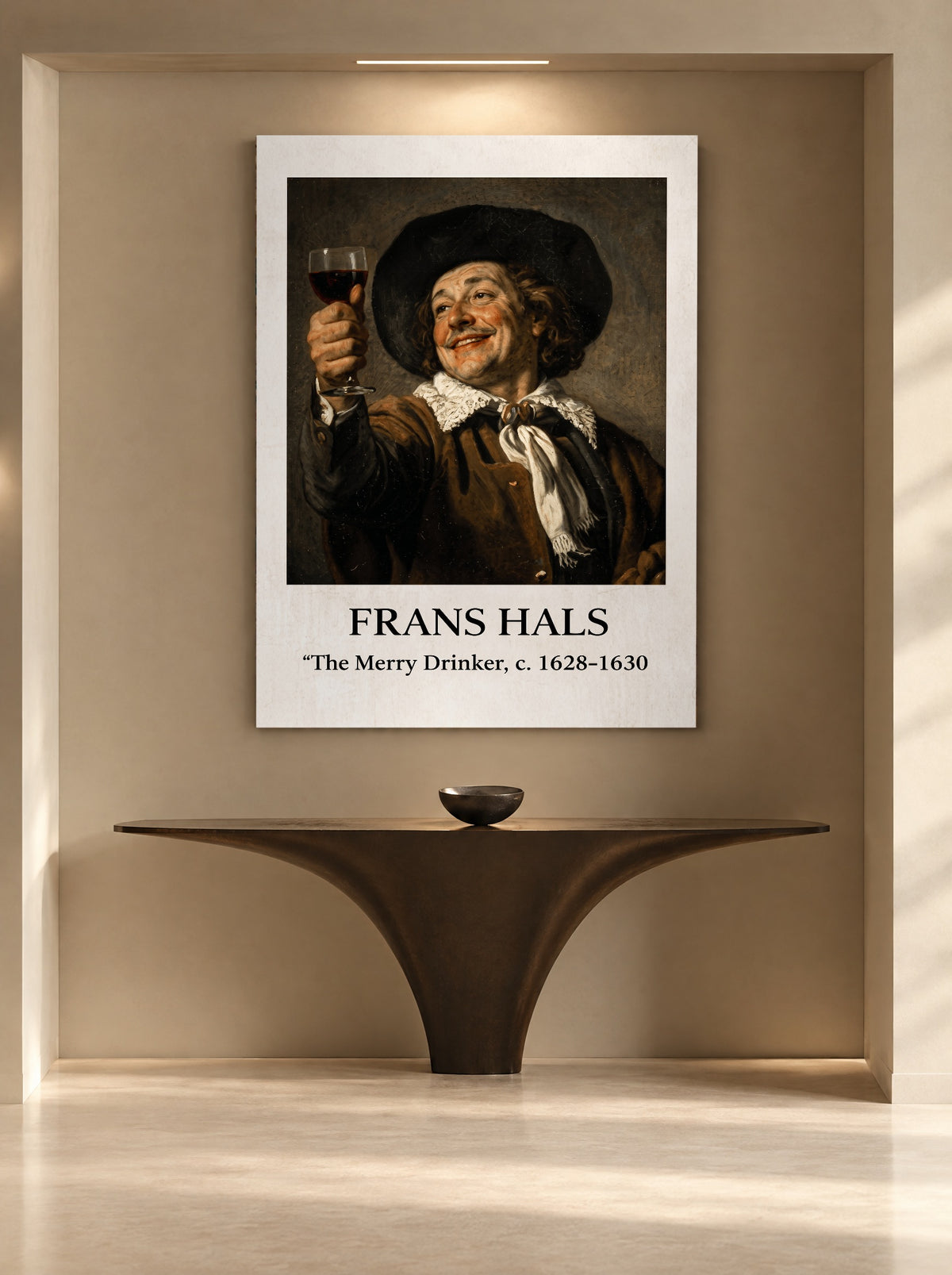 De Vrolijke Wijnheffer van Haarlem als canvas zonder lijst aan de muur