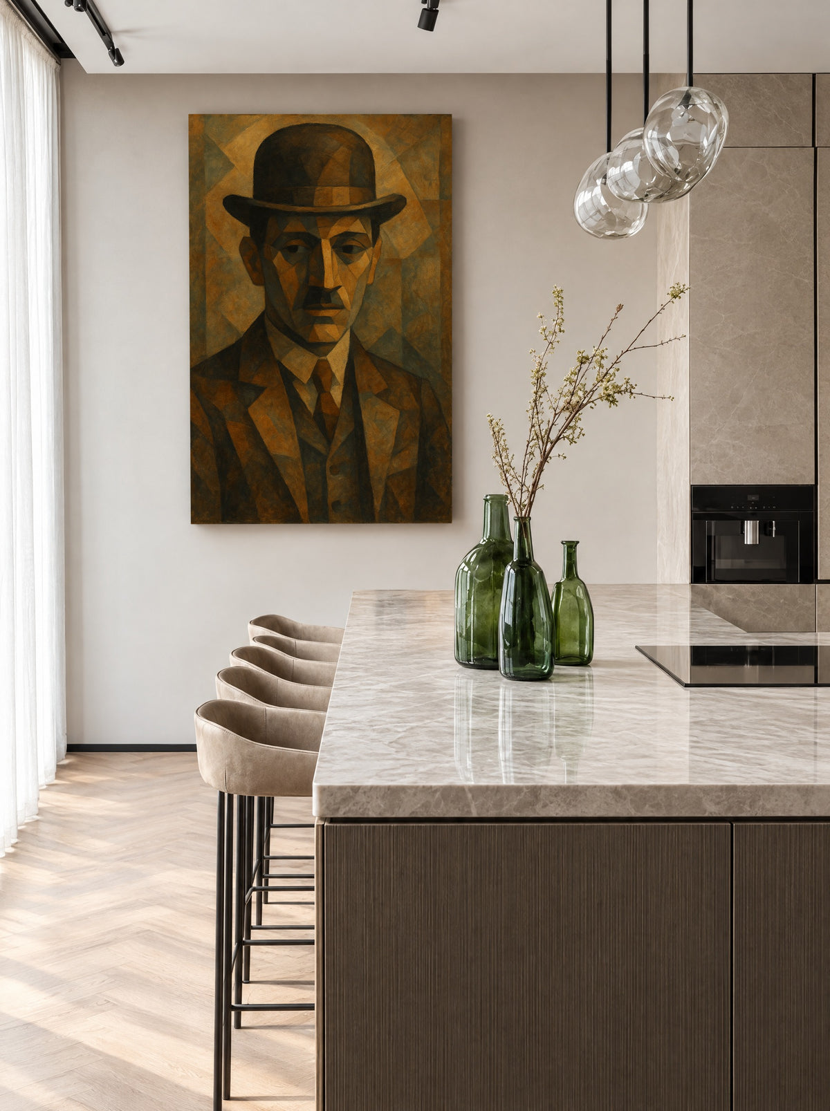 De Zwerver met Schaduwgrijns als canvas zonder lijst aan de muur