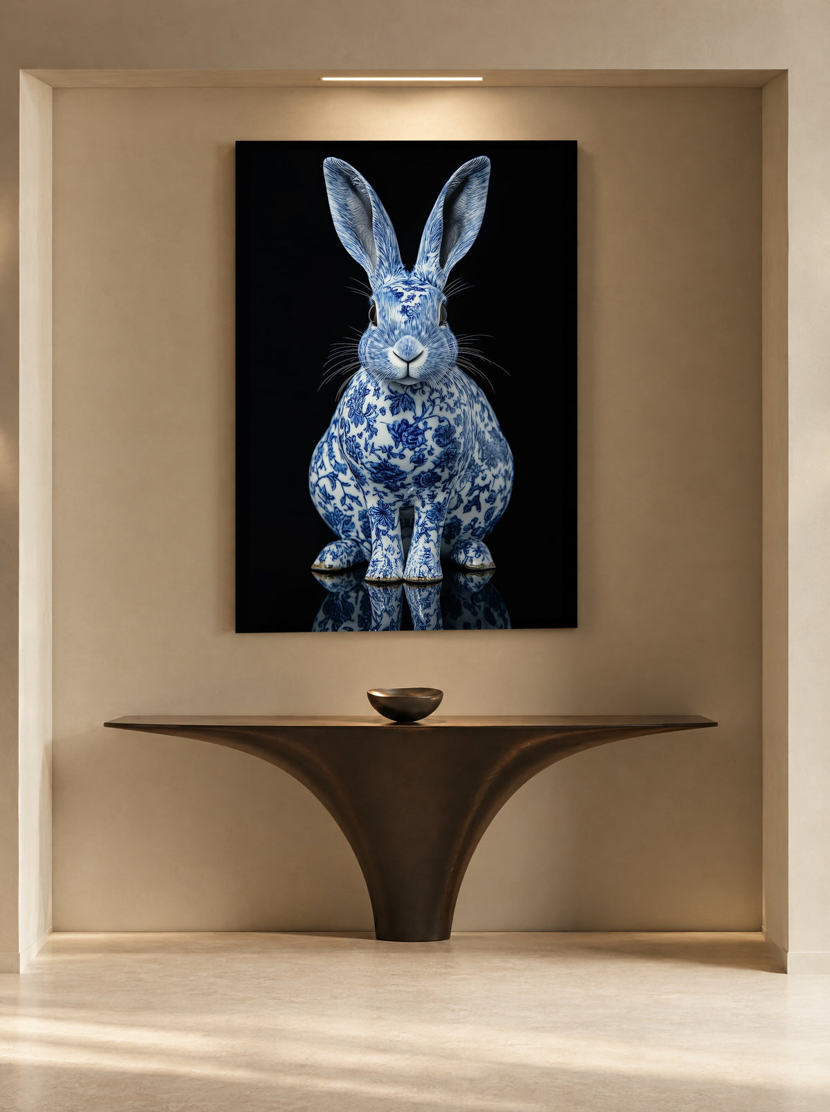 Delfts Blauw Konijn als canvas zonder lijst aan de muur