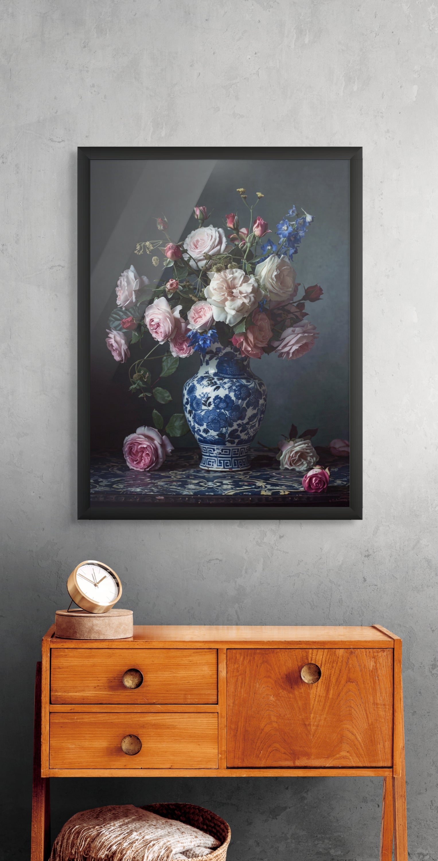 Delfts Blauw Rozen Wanddecoratie – Klassieke Bloemen Canvas Print