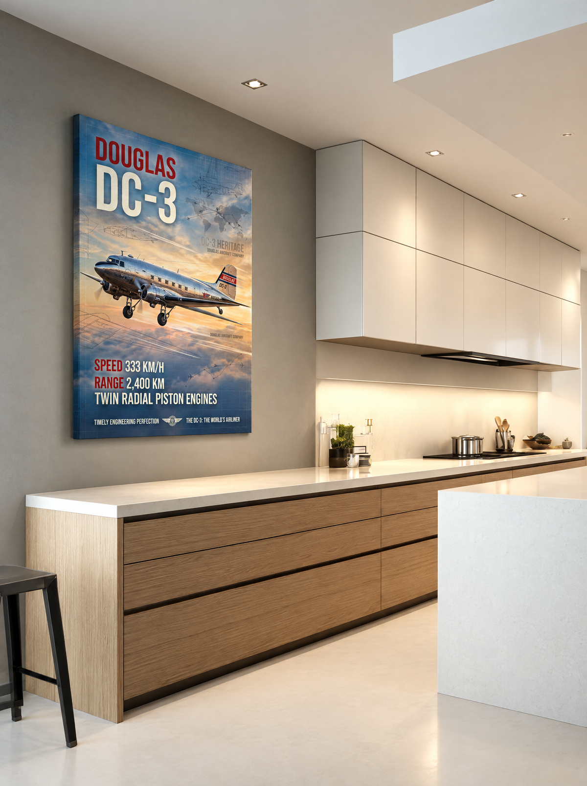 Douglas DC-3 als canvas zonder lijst aan de muur