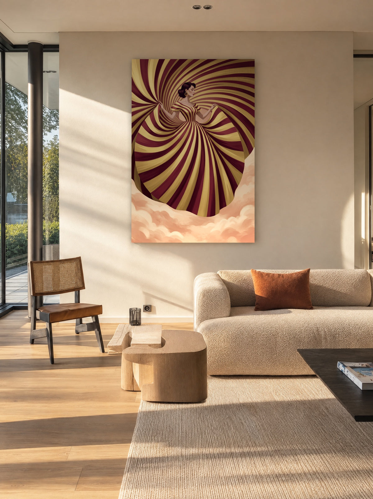 Draaikolk van Caramel & Parel als canvas zonder lijst aan de muur