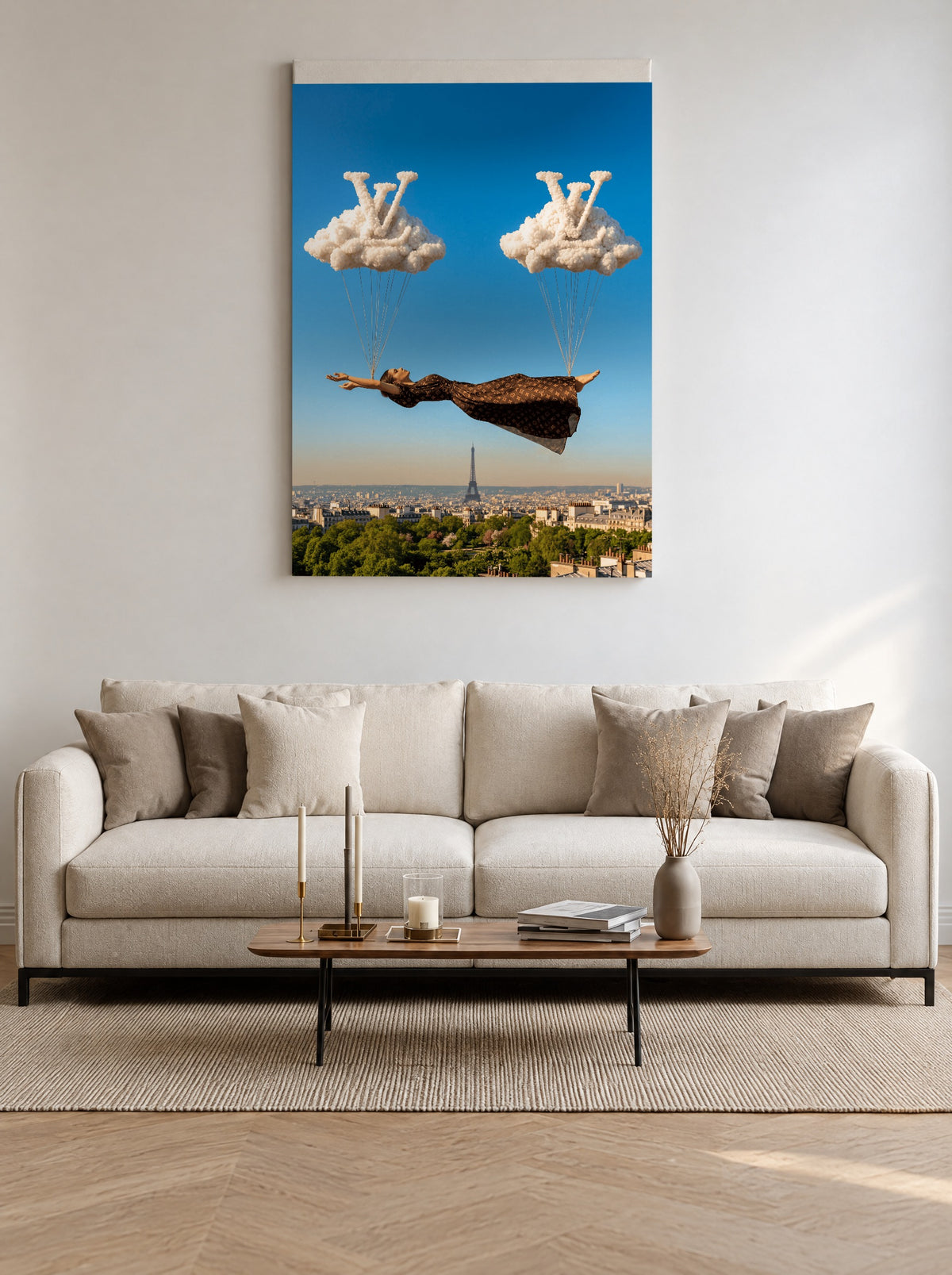 Dromen boven Parijse Blauwe Lucht als canvas zonder lijst aan de muur