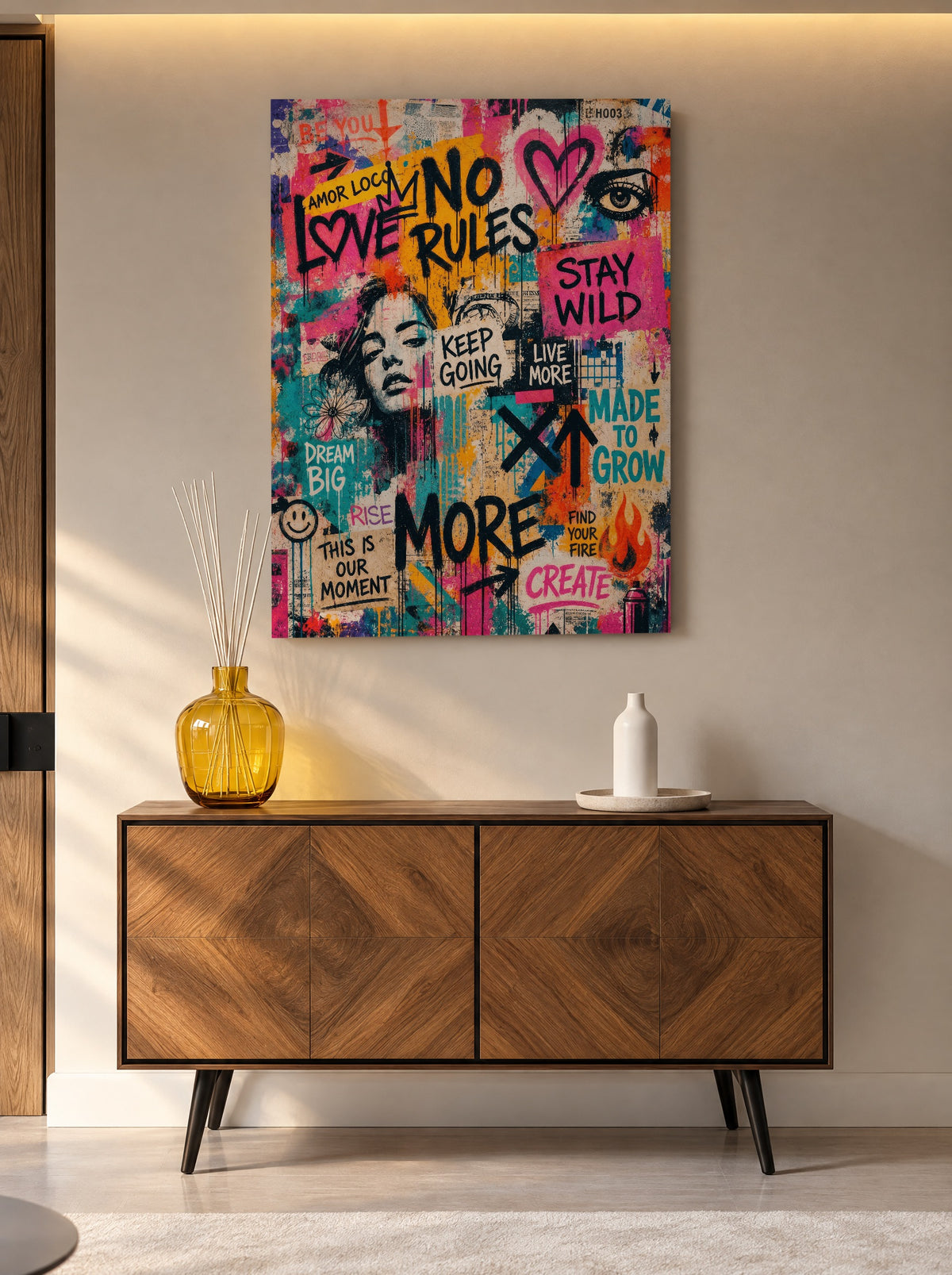 Dromen in Neonletters als canvas zonder lijst aan de muur