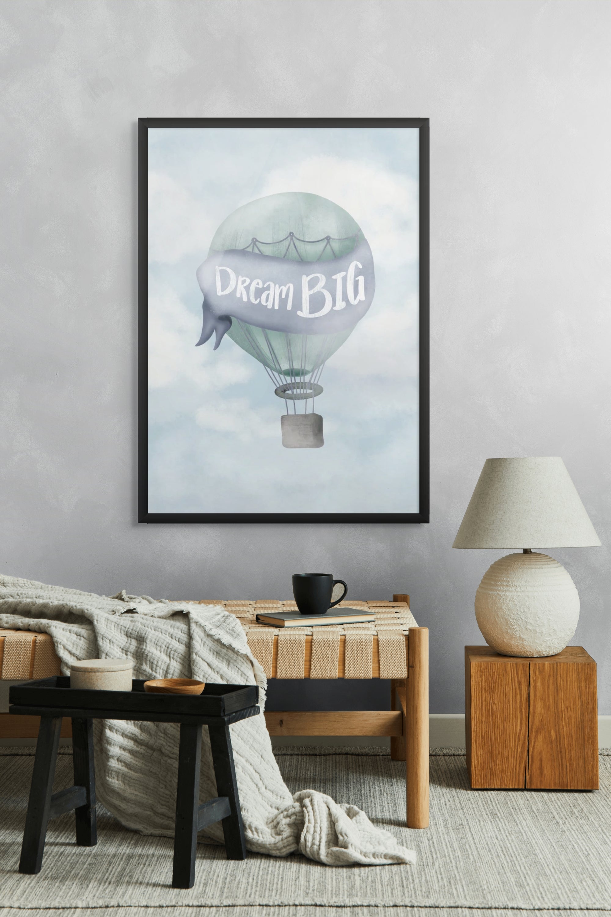 Dromen aan een Wolkendraad Wanddecoratie – Dromerig Kinderkamer Canvas Print