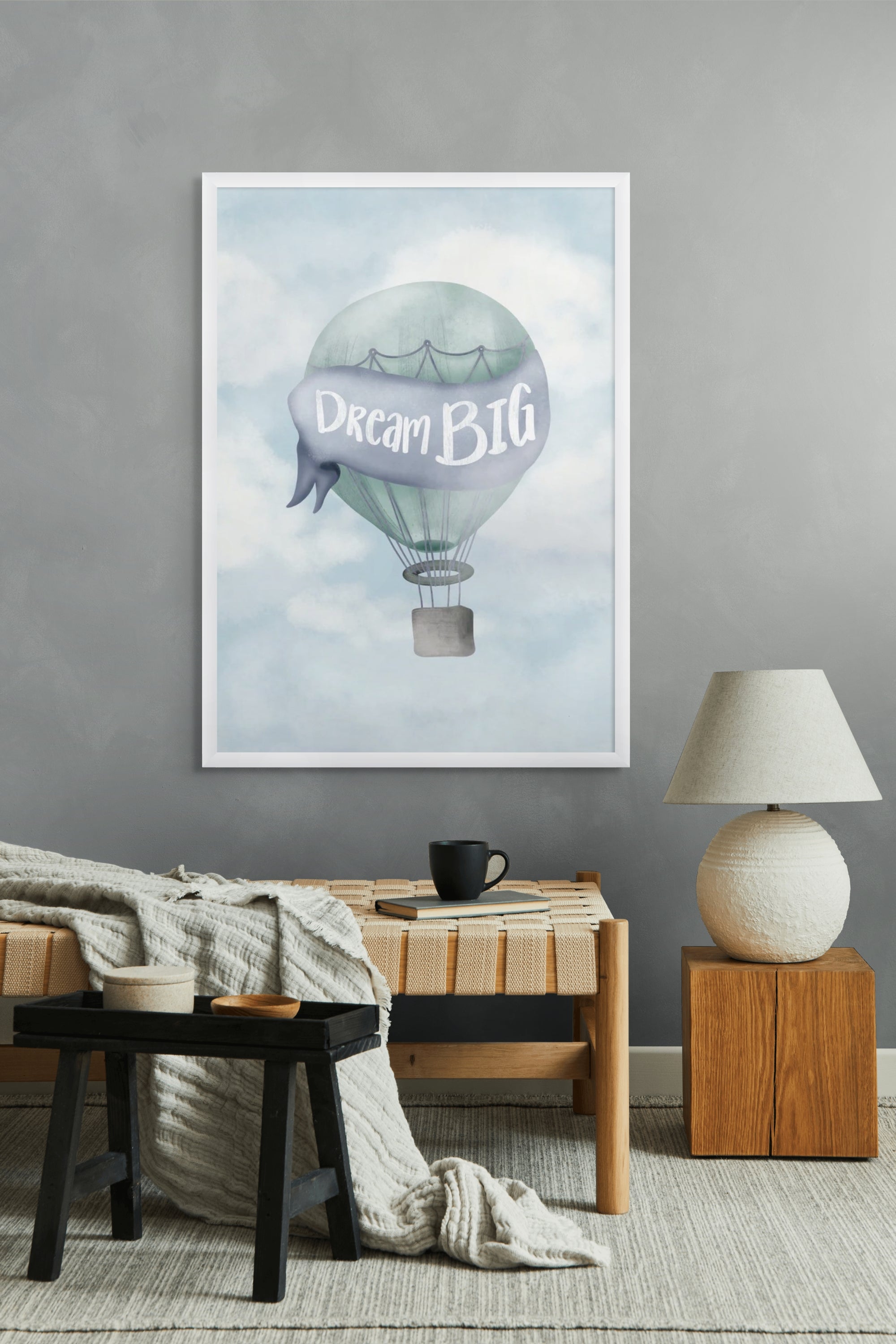 Dromen aan een Wolkendraad Wanddecoratie – Dromerig Kinderkamer Canvas Print