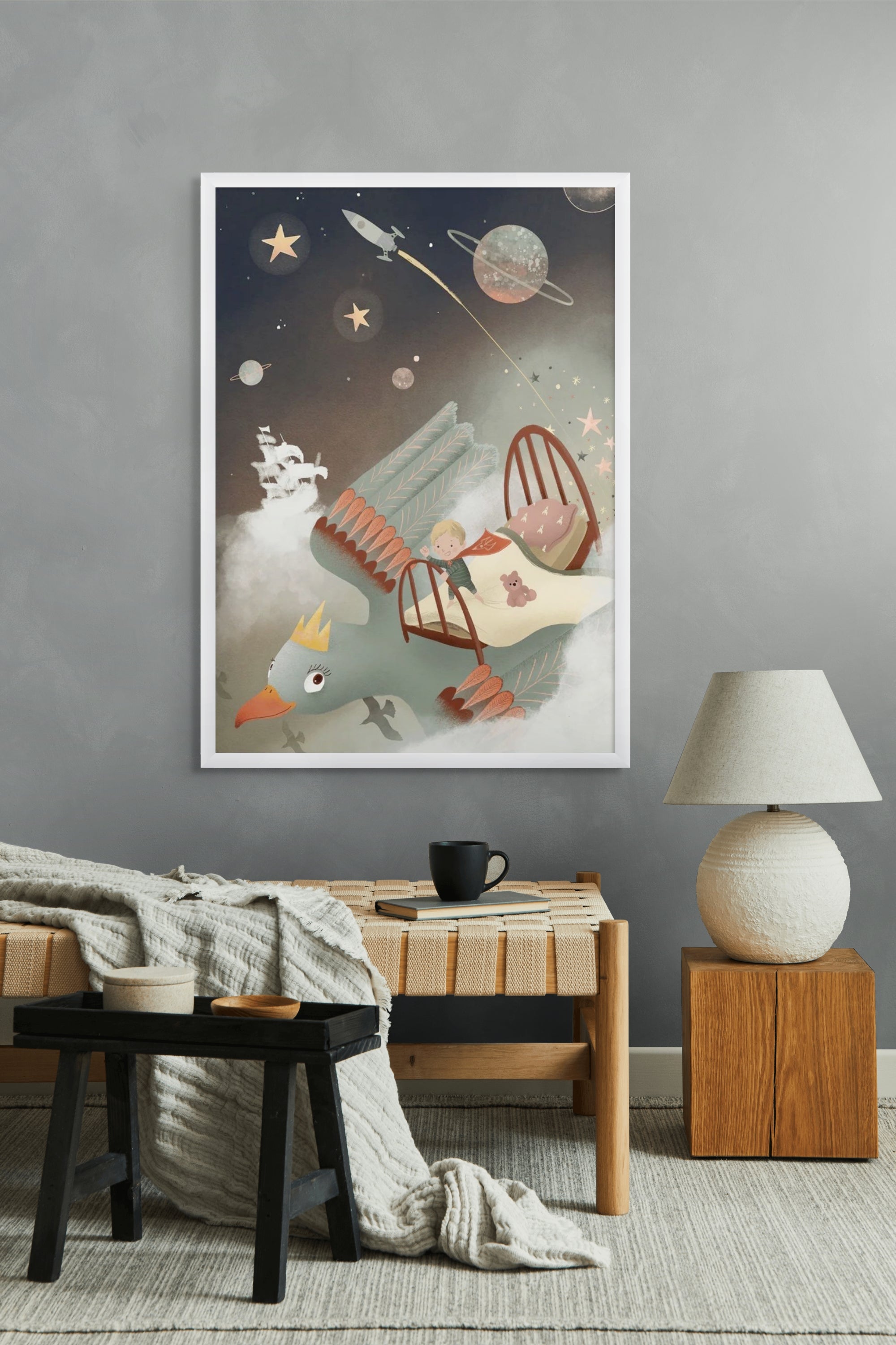Dromenvlucht door Sterrenstof Wanddecoratie – Magisch Kinderkamer Canvas Print