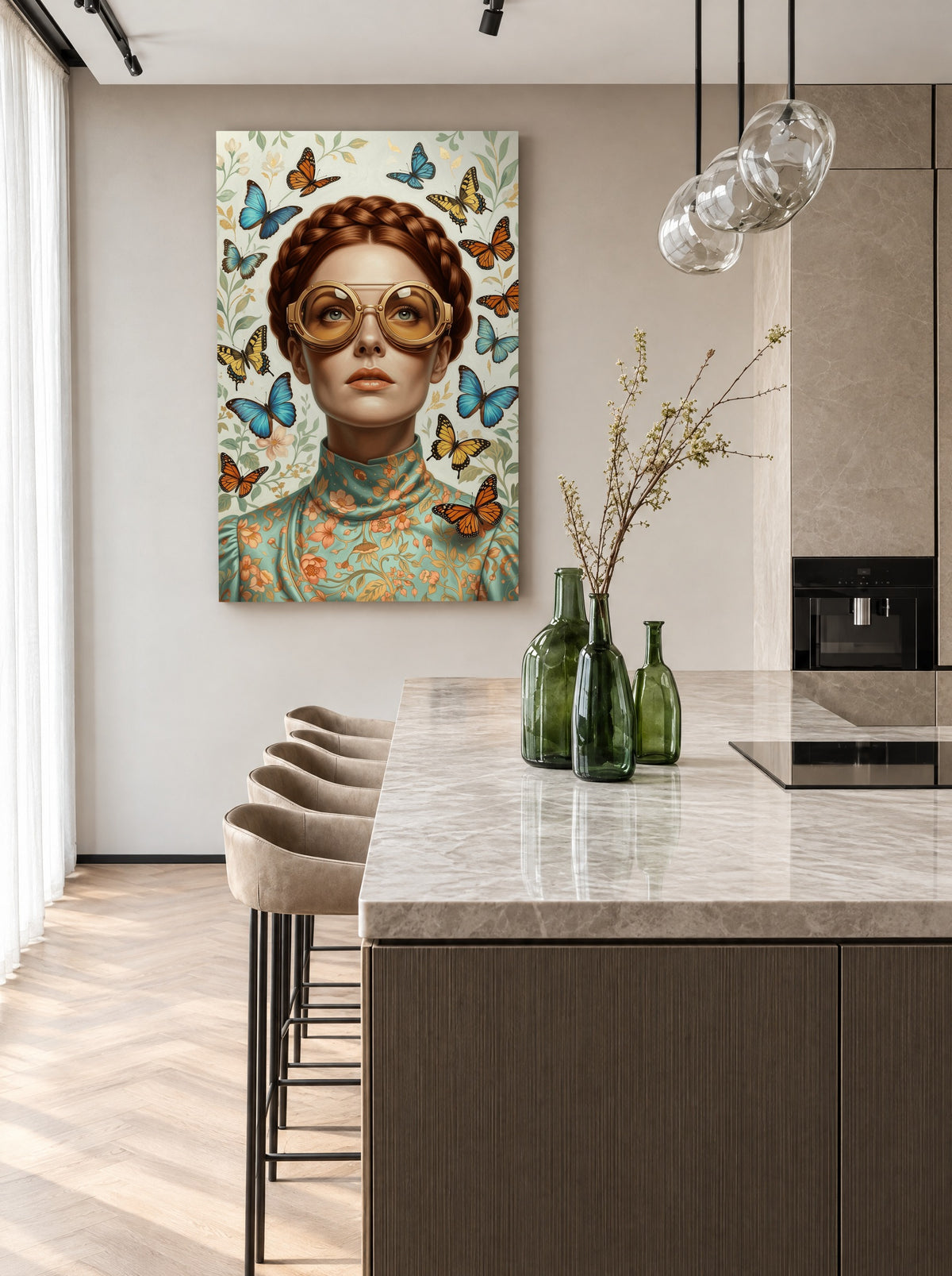 Dromerig tussen Vlinders en Vintage Flair als canvas zonder lijst aan de muur