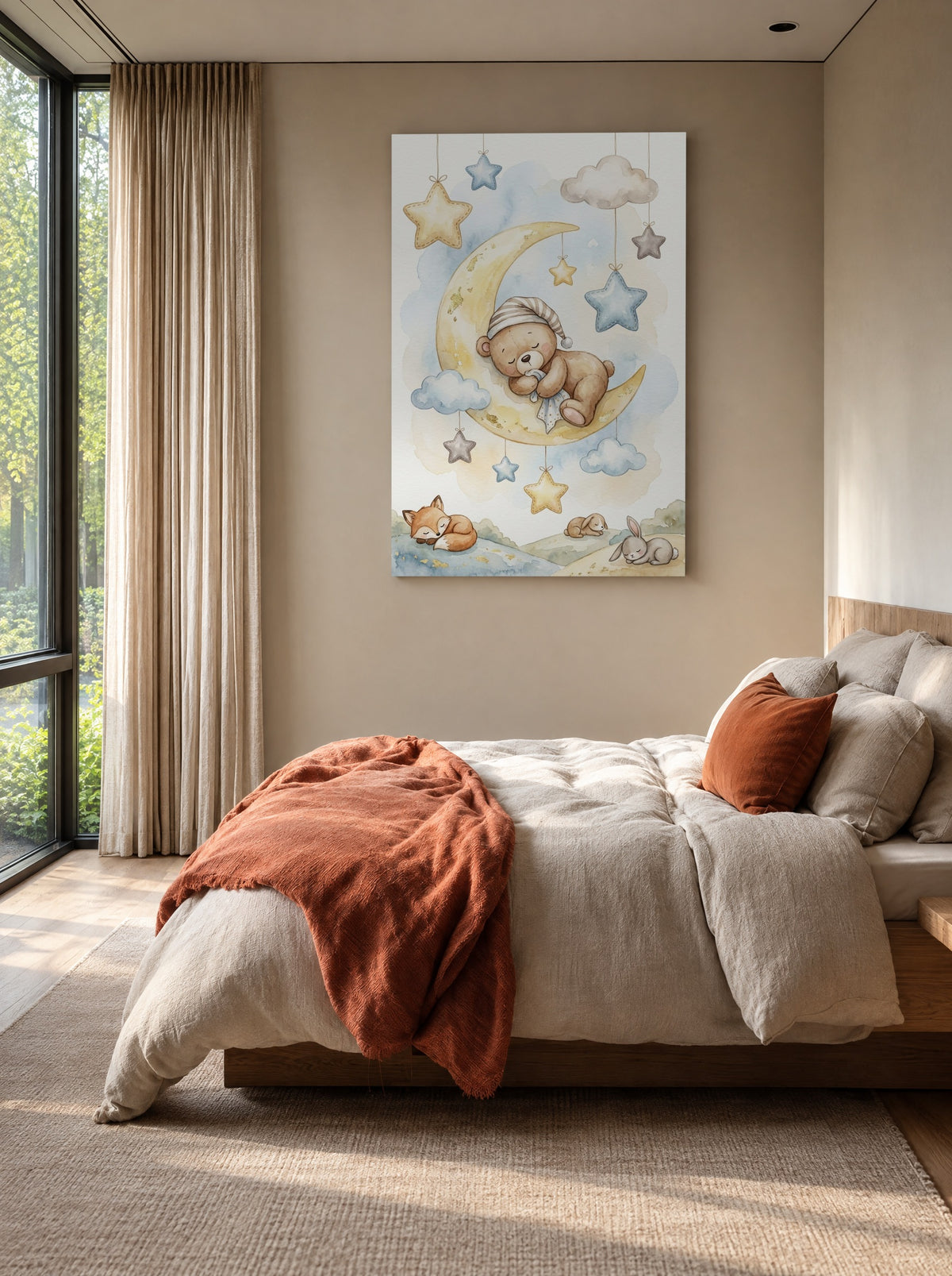 Droommaan voor Kleine Sterren als canvas zonder lijst aan de muur