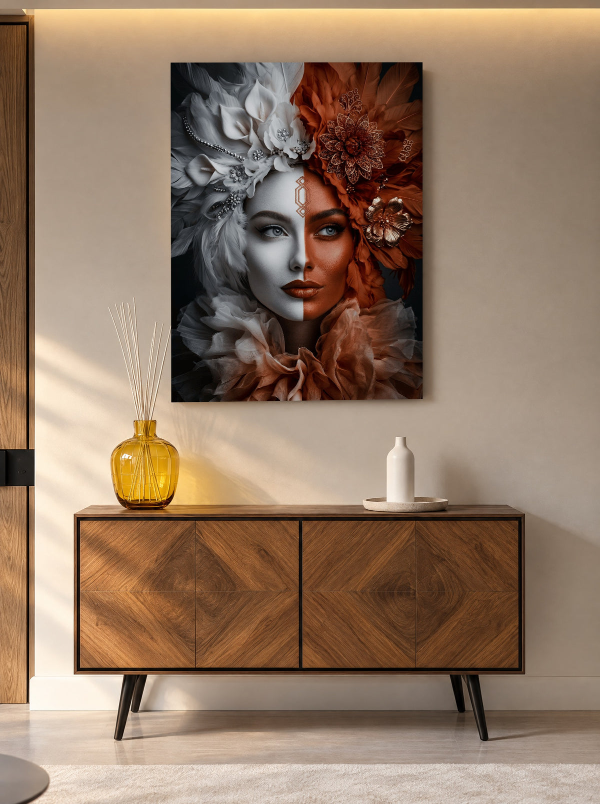 Dual Flame Muse als canvas zonder lijst aan de muur