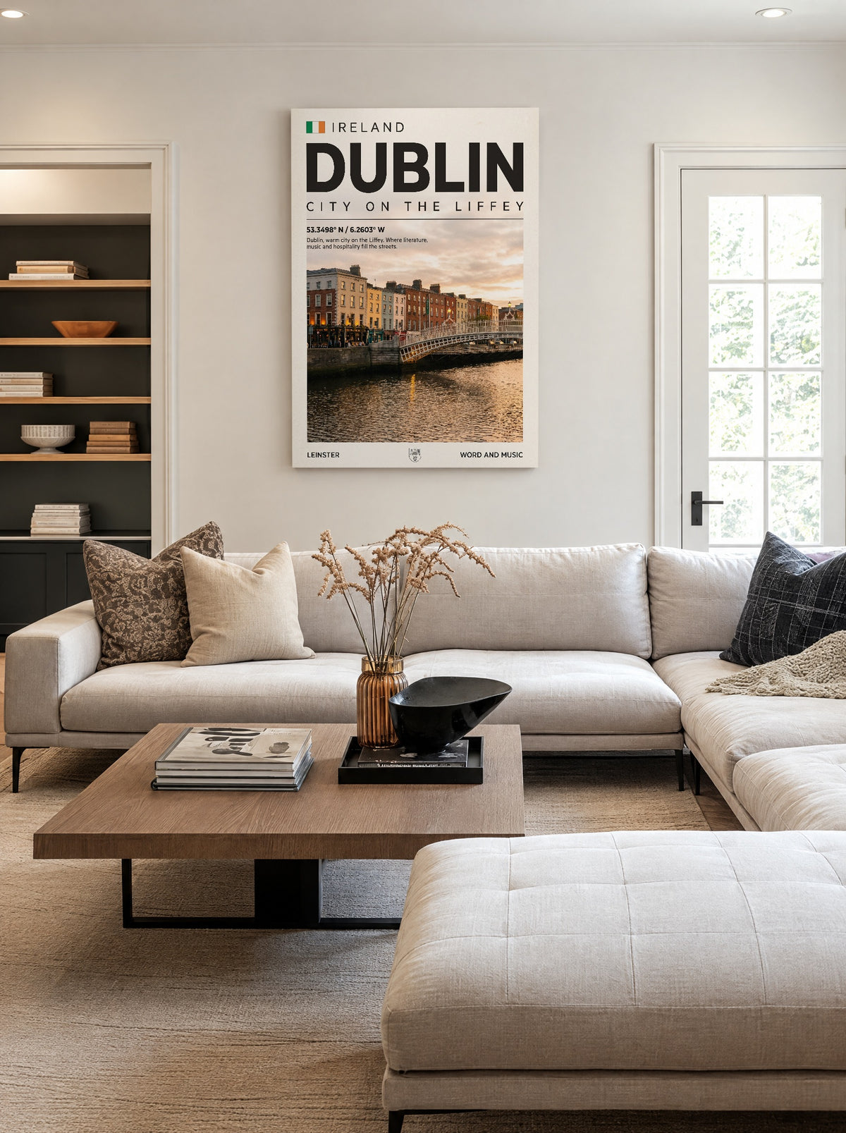 Dublin Stad aan de Liffey als canvas zonder lijst aan de muur
