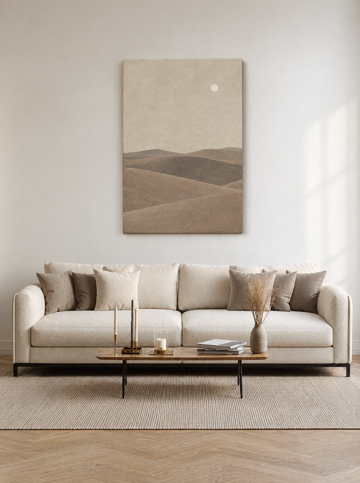Duinen onder Kleine Maan als canvas zonder lijst aan de muur