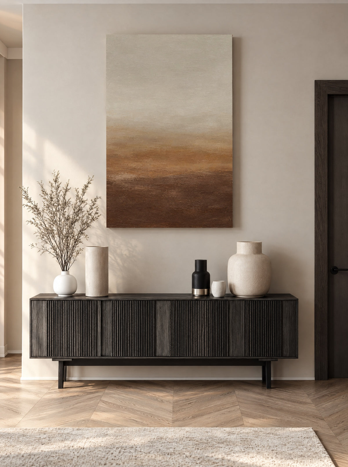 Duingloed in Caramel en Oker als canvas zonder lijst aan de muur