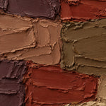 Dik impasto in baksteenvormige blokken van aubergine, roestrood, terracotta, olijf en zand