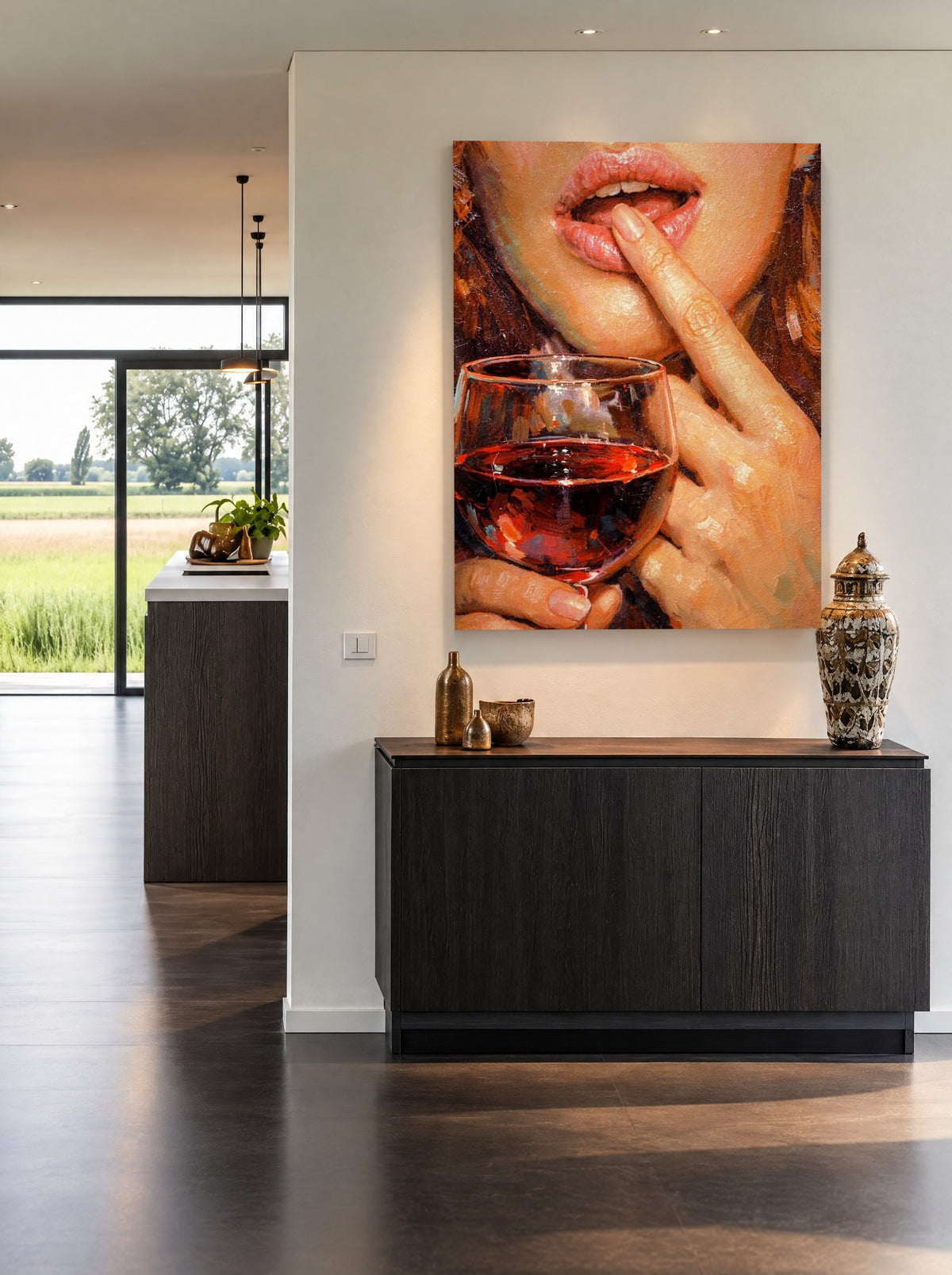 Een Slok te Veel Verleiding als canvas zonder lijst aan de muur