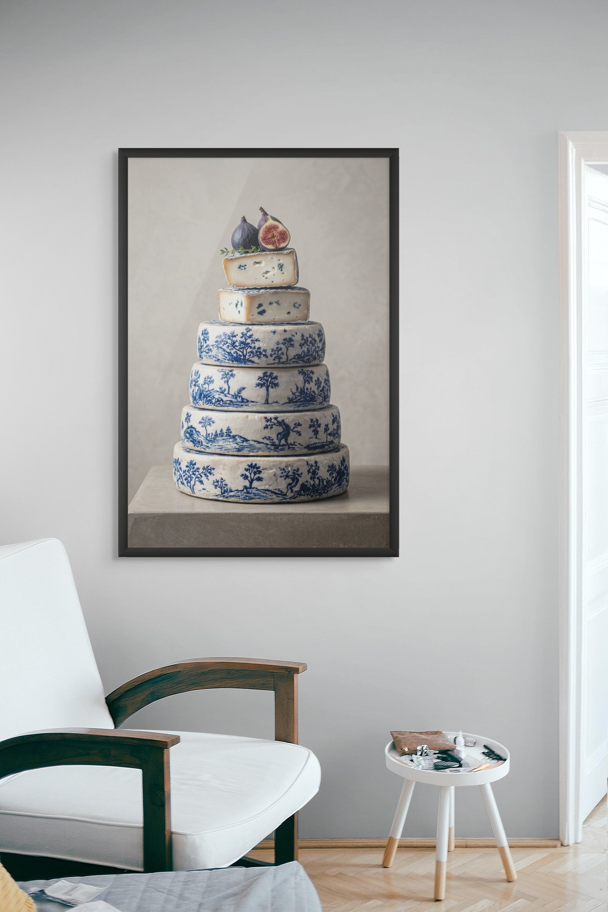 Elegant Kaasplateau met Vijgen Wanddecoratie – Culinaire Sfeer Canvas Print