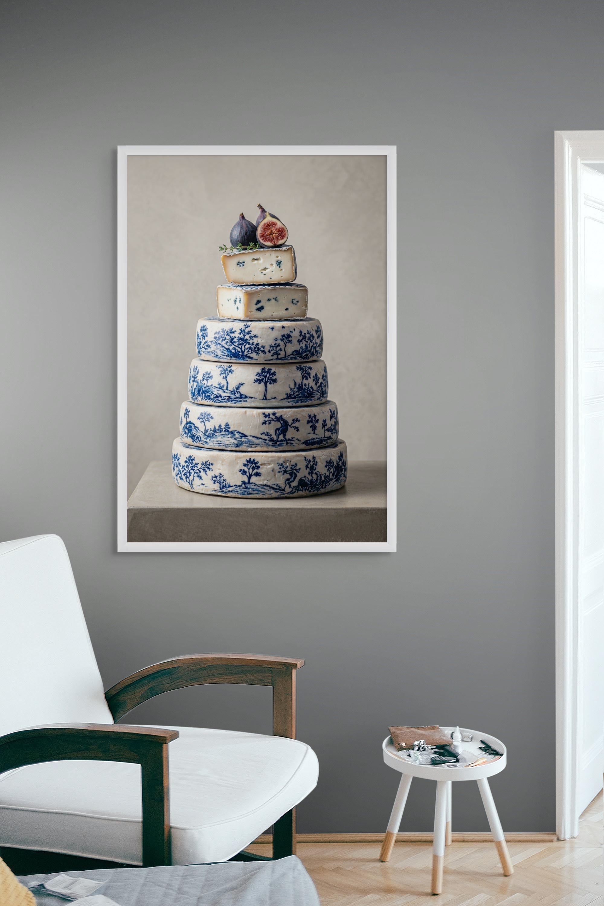 Elegant Kaasplateau met Vijgen Wanddecoratie – Culinaire Sfeer Canvas Print