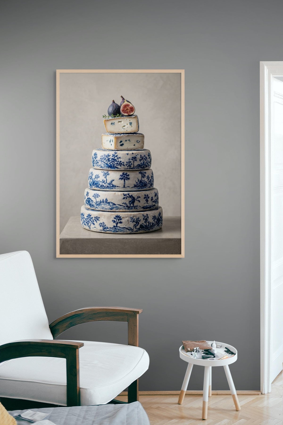 Elegant Fromage Tower with Figs – Wandbild auf Leinwand, Aluminium oder Poster