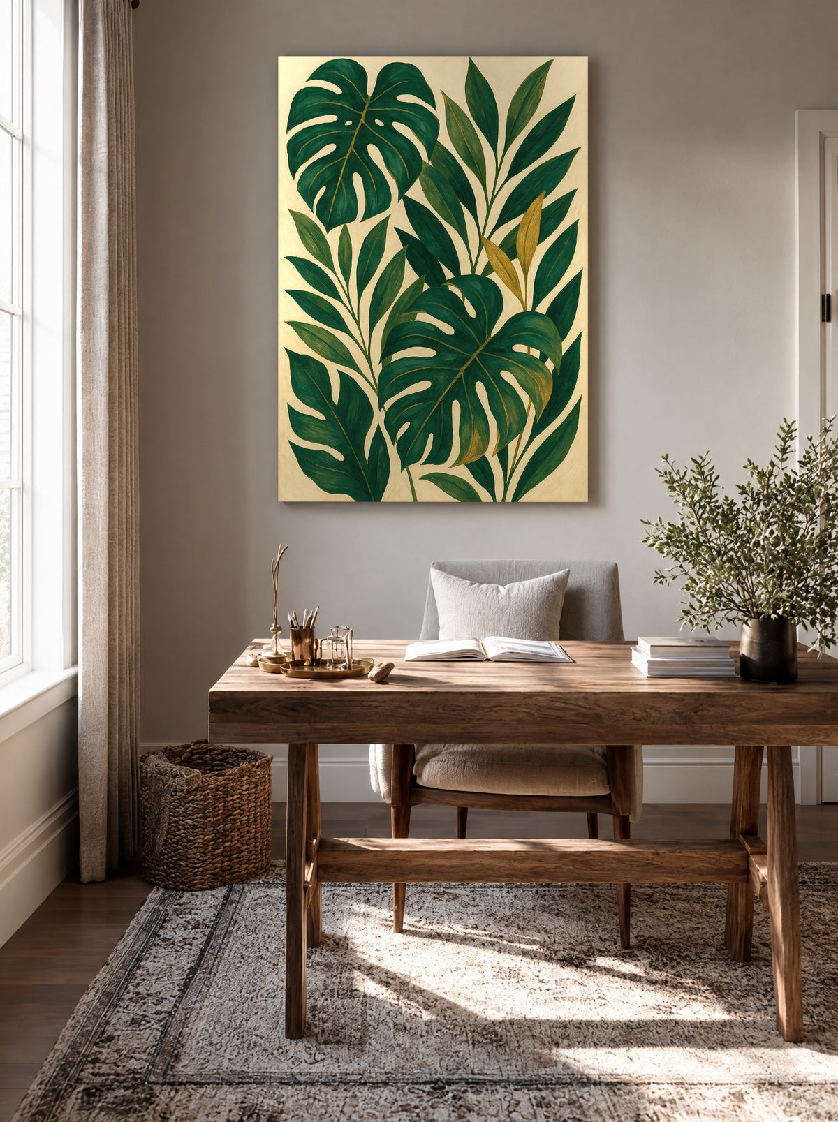 Emerald Botanische Bladeren als canvas zonder lijst aan de muur