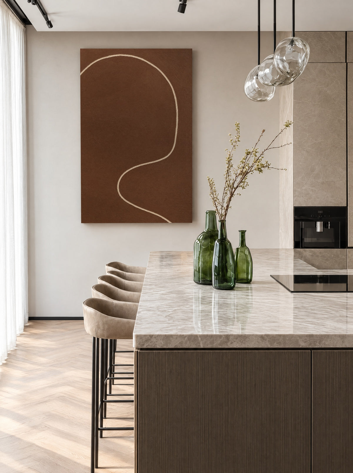 Espressoboog in Crèmelijn als canvas zonder lijst aan de muur