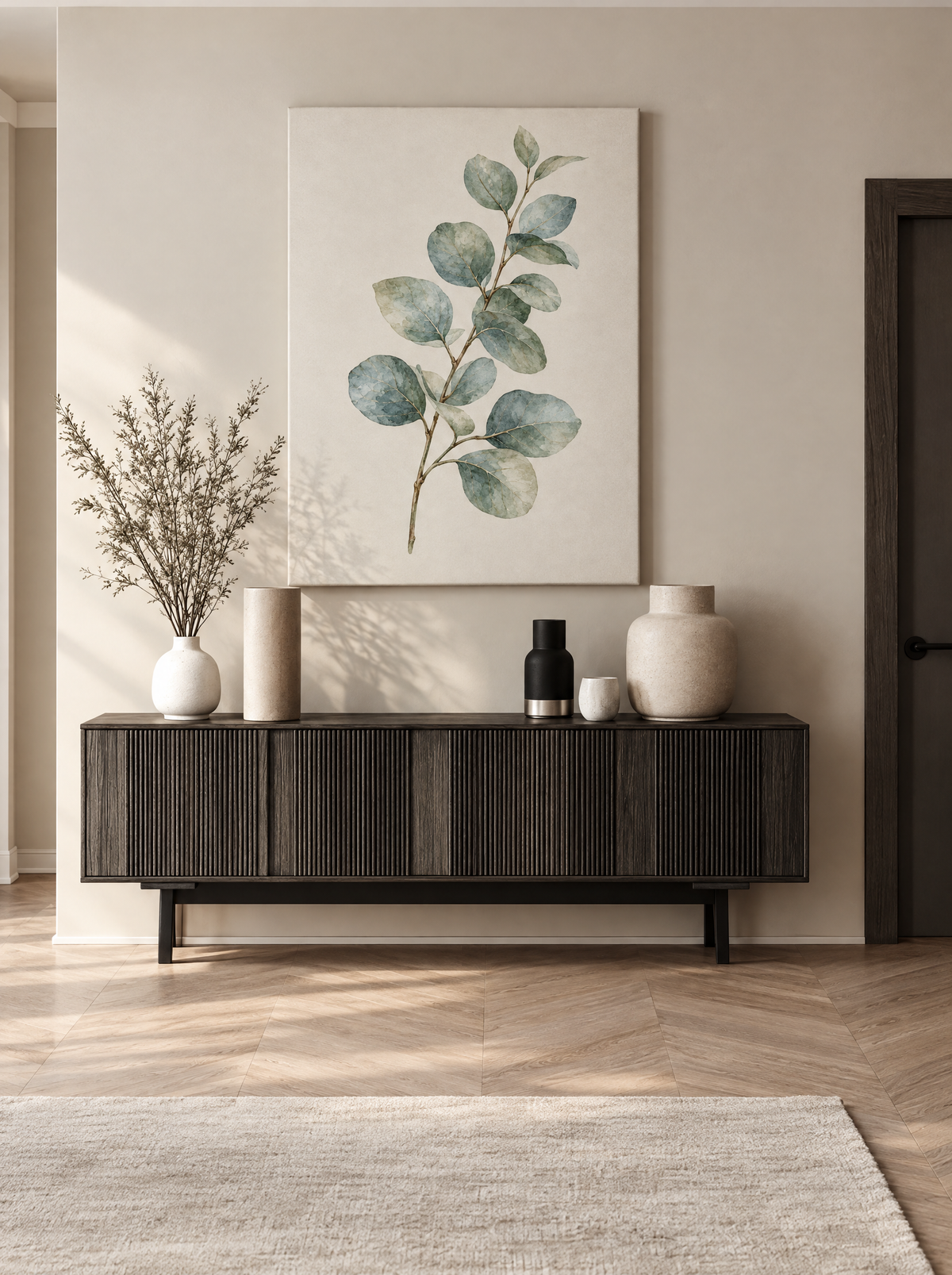 Eucalyptustak in Aquarel als canvas zonder lijst aan de muur