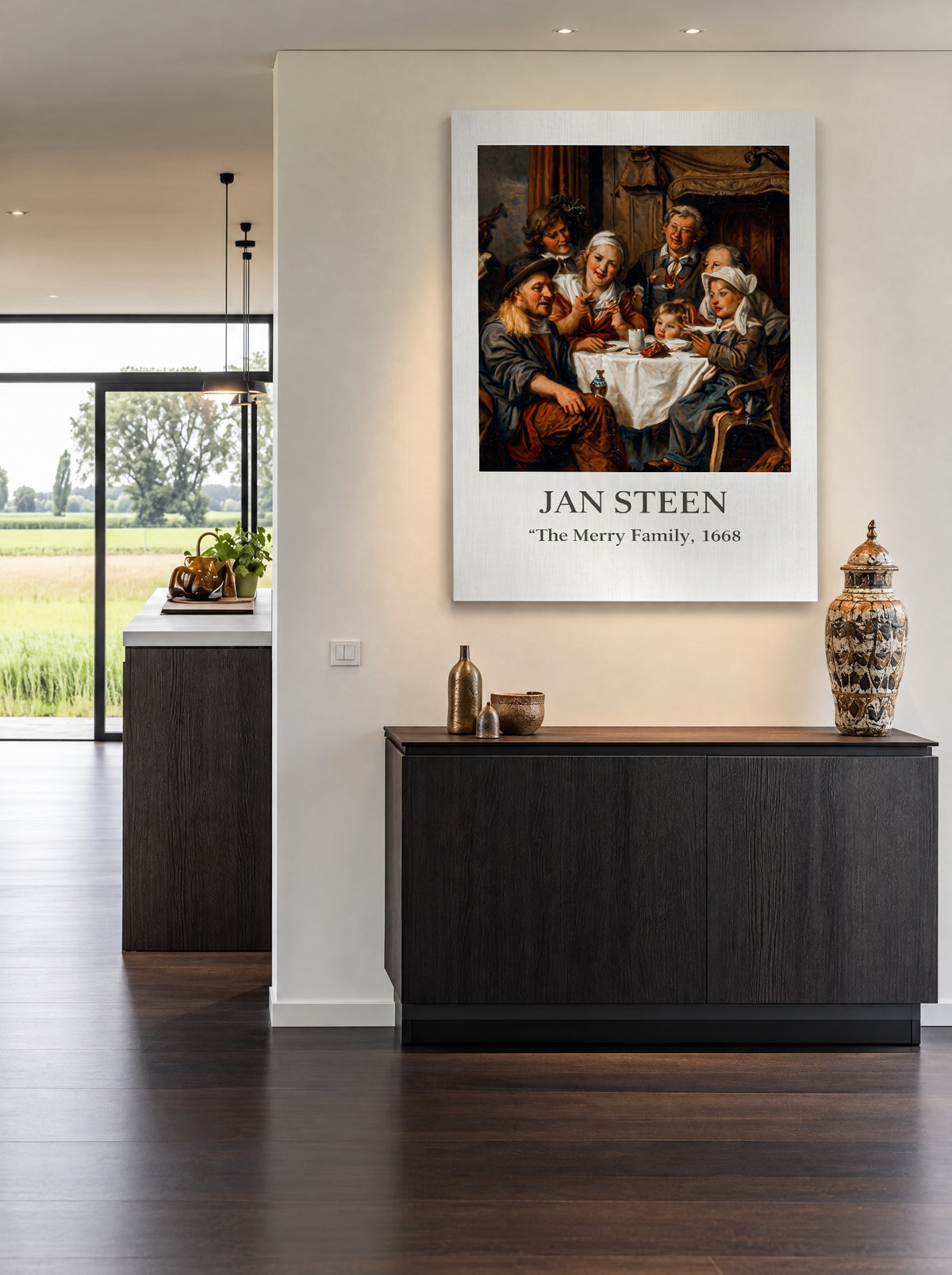 Familie vol Avondstreken als canvas zonder lijst aan de muur