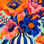 Fantasieboeket in Gestreepte Vaas popart canvas schilderij