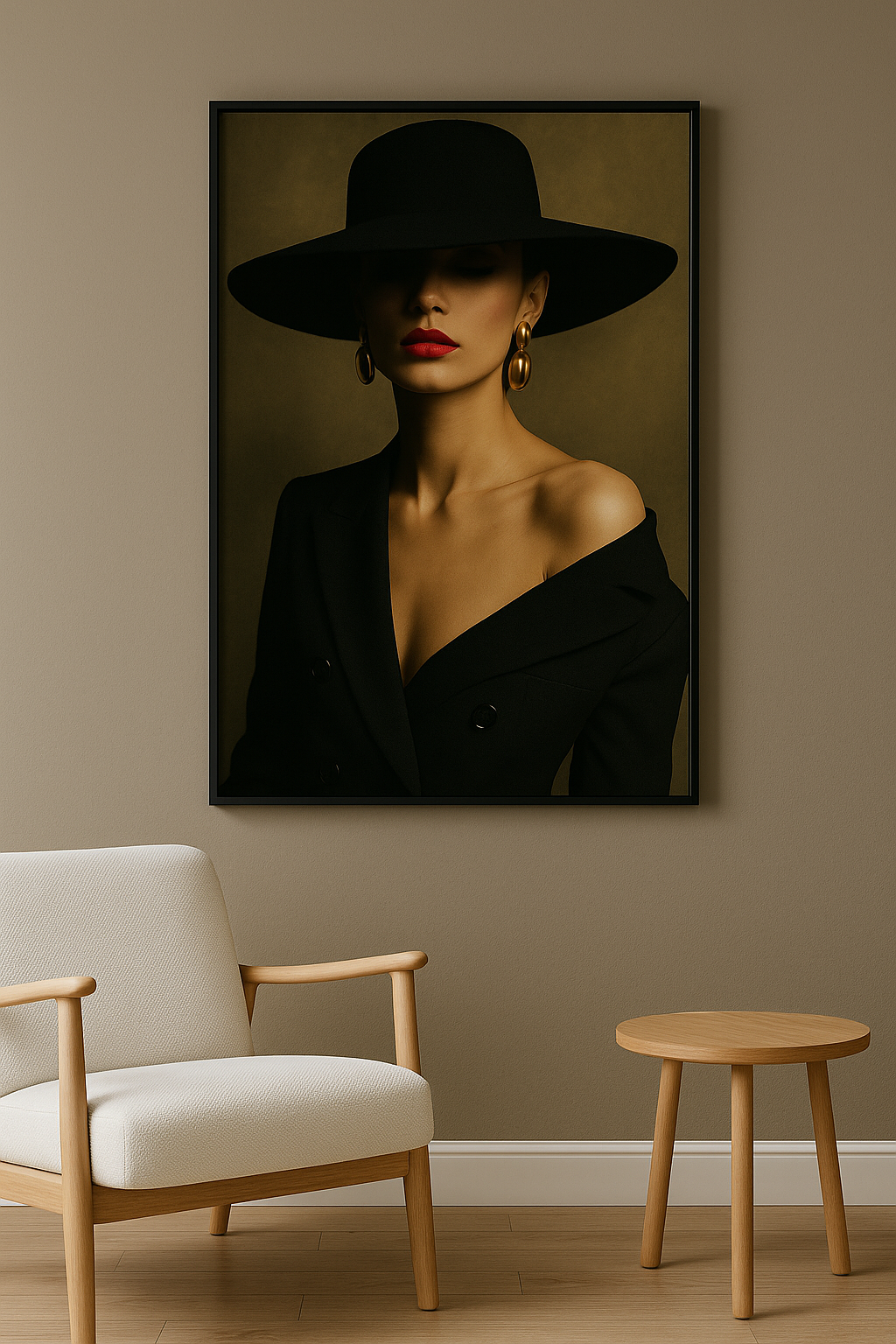 Fashion wanddecoratie in interieur, zwarte lijst