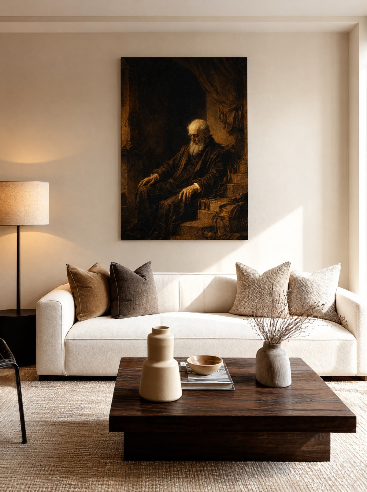Filosoof in Meditatie als canvas zonder lijst aan de muur