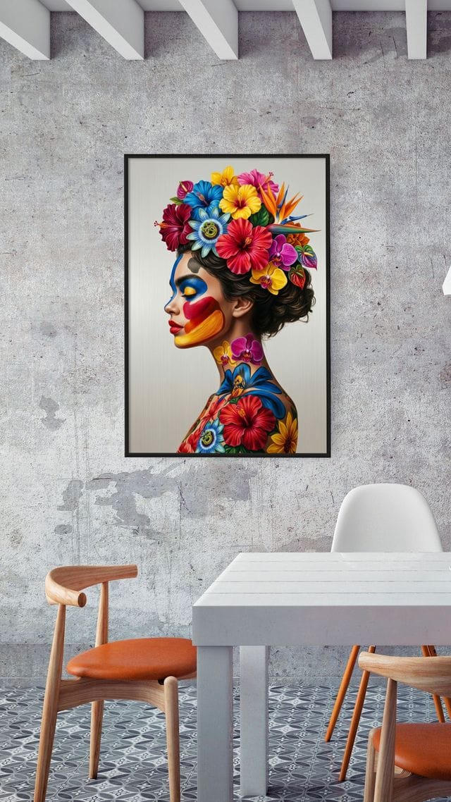 Farbenmuse mit wilder Blütenpracht – Wandbild auf Leinwand, Aluminium oder Poster