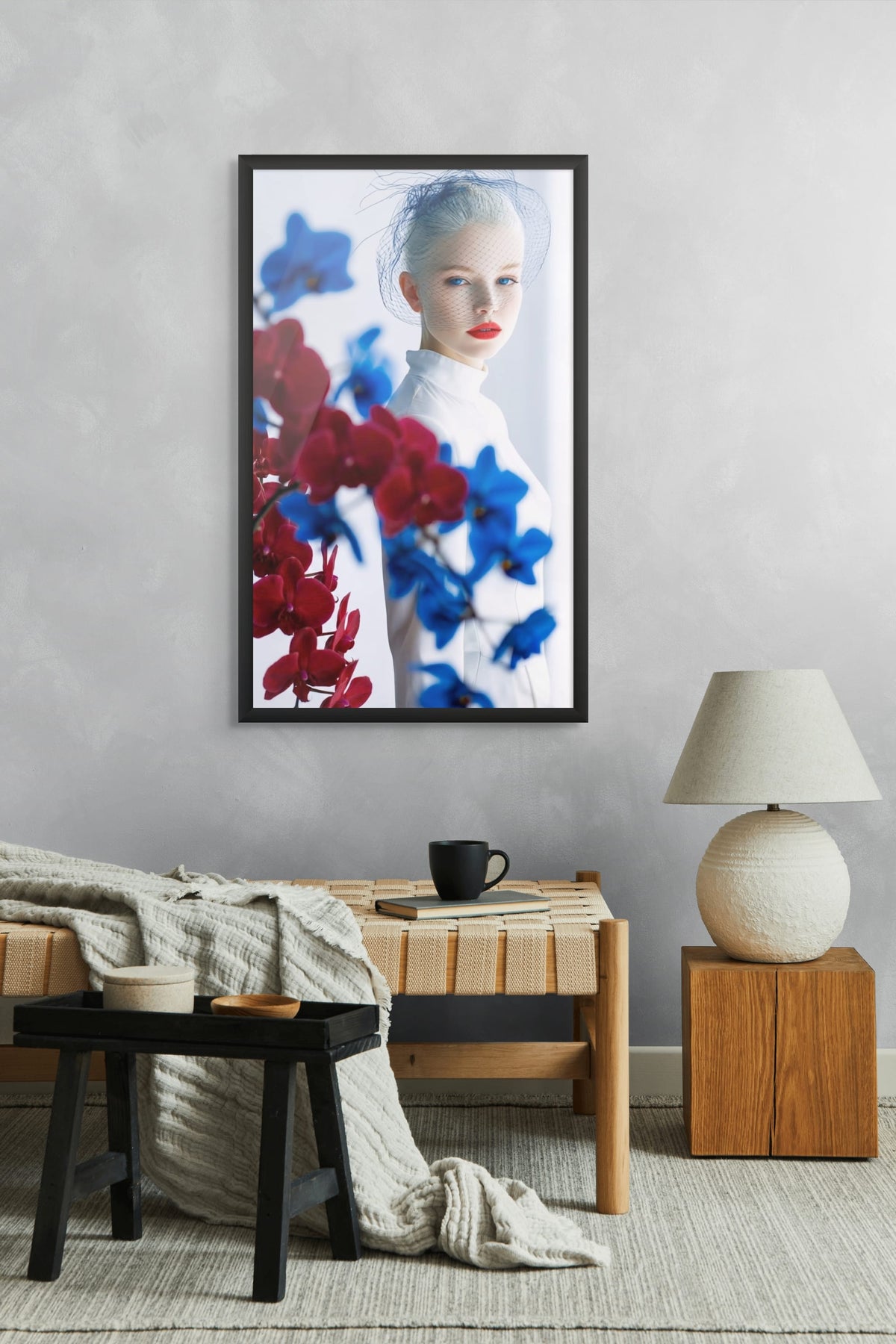 Saffierkus en Rode Orchidee Wanddecoratie | ArtifyCanvas