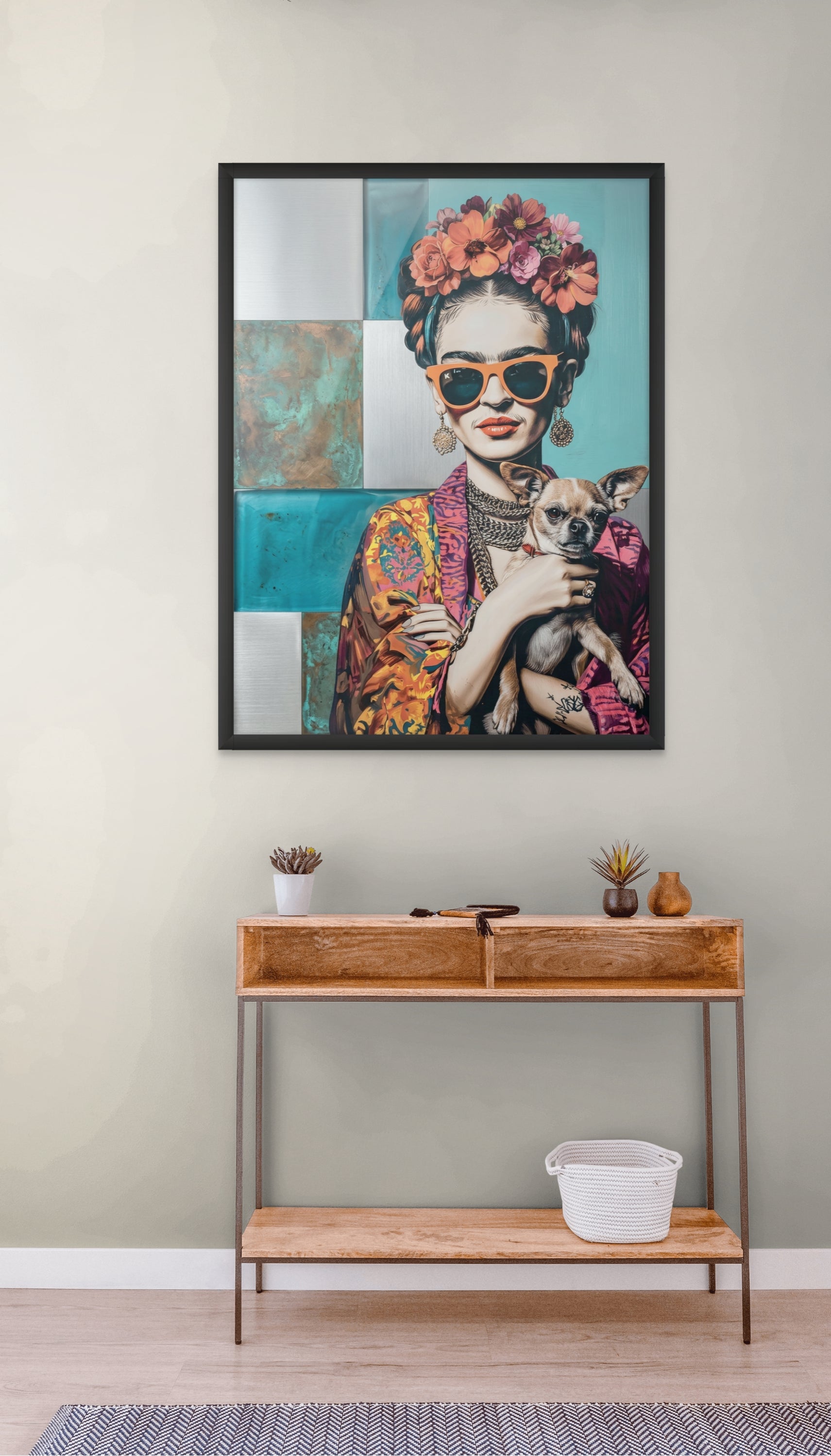 Frida Kahlo Stijl Wanddecoratie Zonnebril – Kleurrijke Vrouw Canvas Print