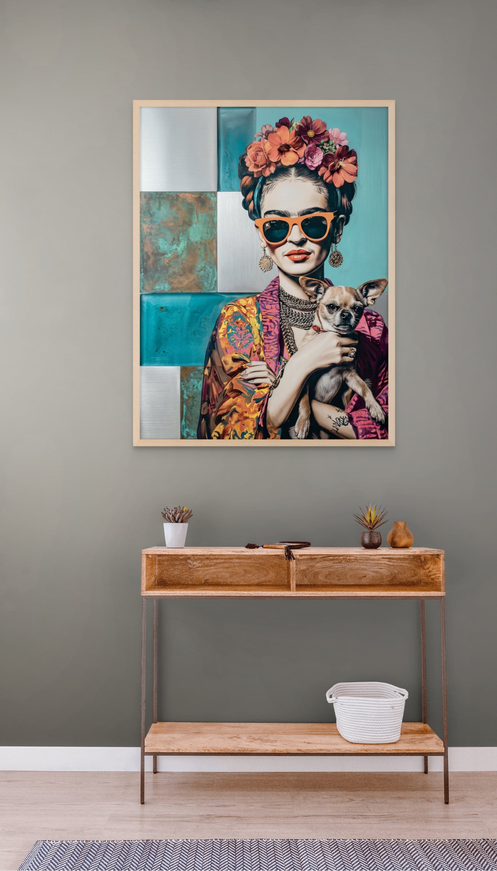 Frida Kahlo Stijl Wanddecoratie Zonnebril – Kleurrijke Vrouw Canvas Print