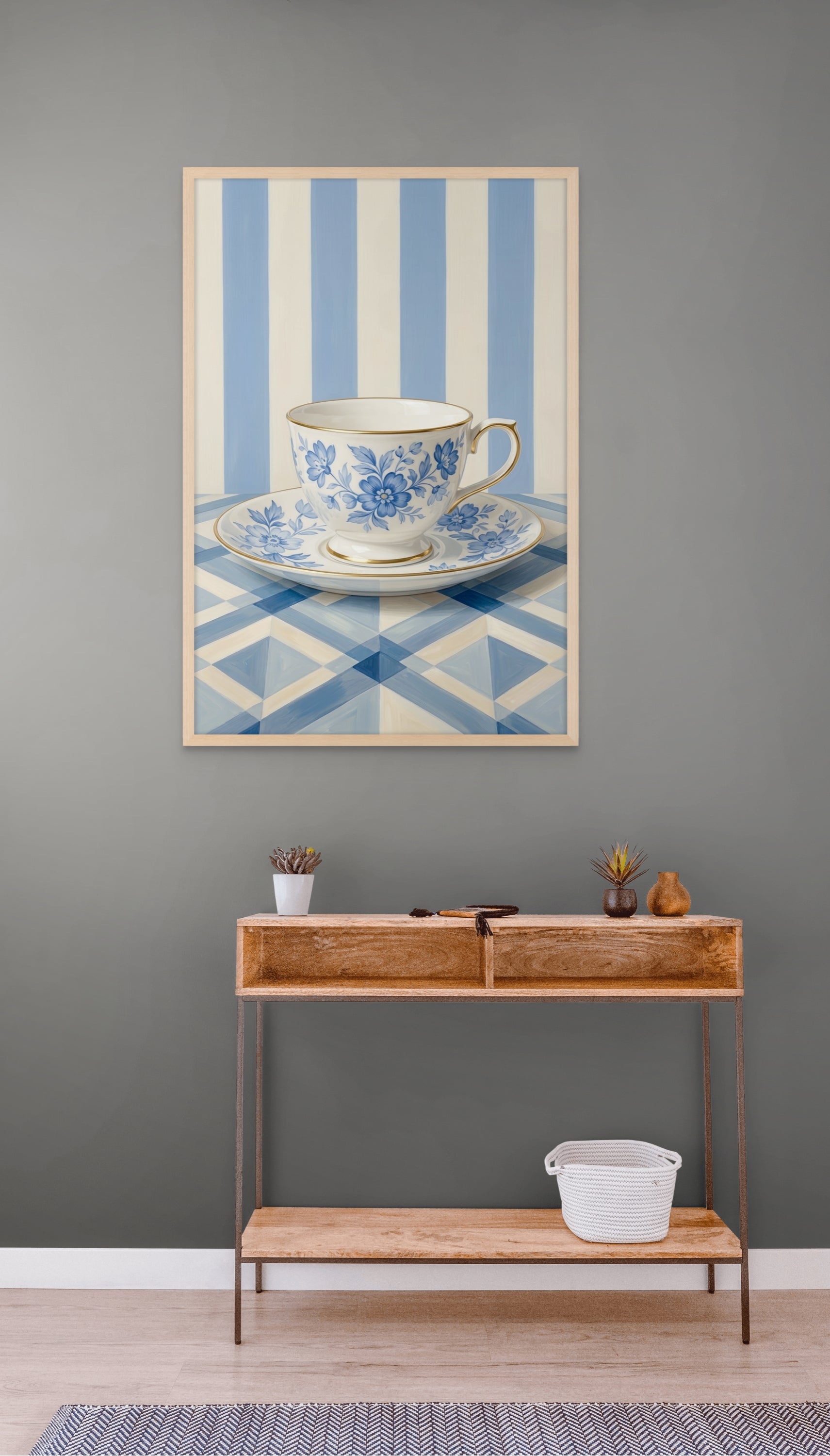Delfts Blauw Thee Wanddecoratie – Sfeervolle Canvas Keuken Print
