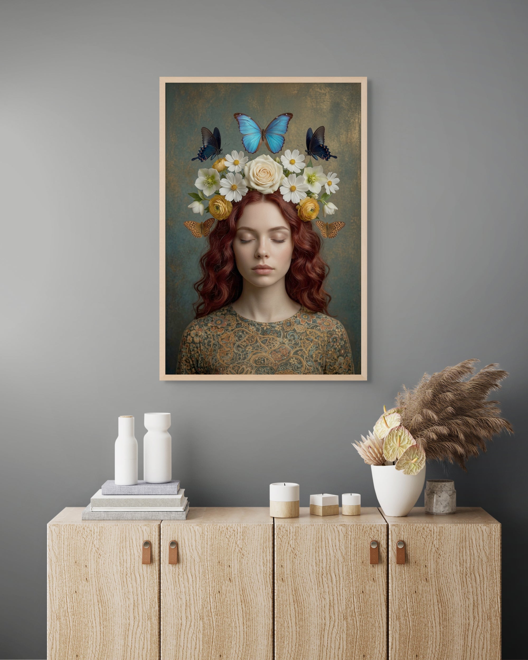 Vlinder Portret Wanddecoratie – Mysterieuze Canvas Woonkamer Print