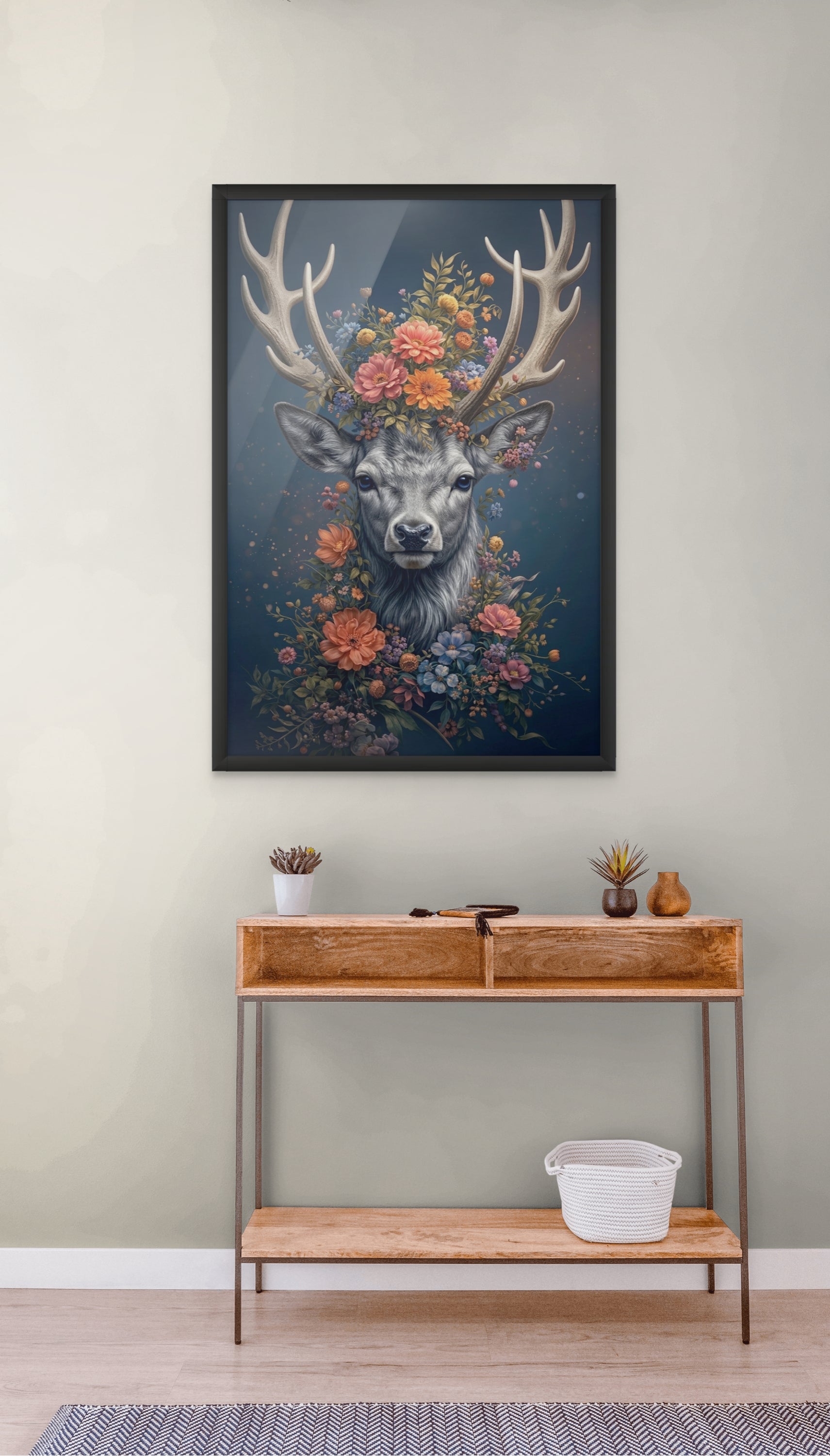 Hert Bloemen Wanddecoratie Donker – Mysterieuze Canvas of Aluminium Print