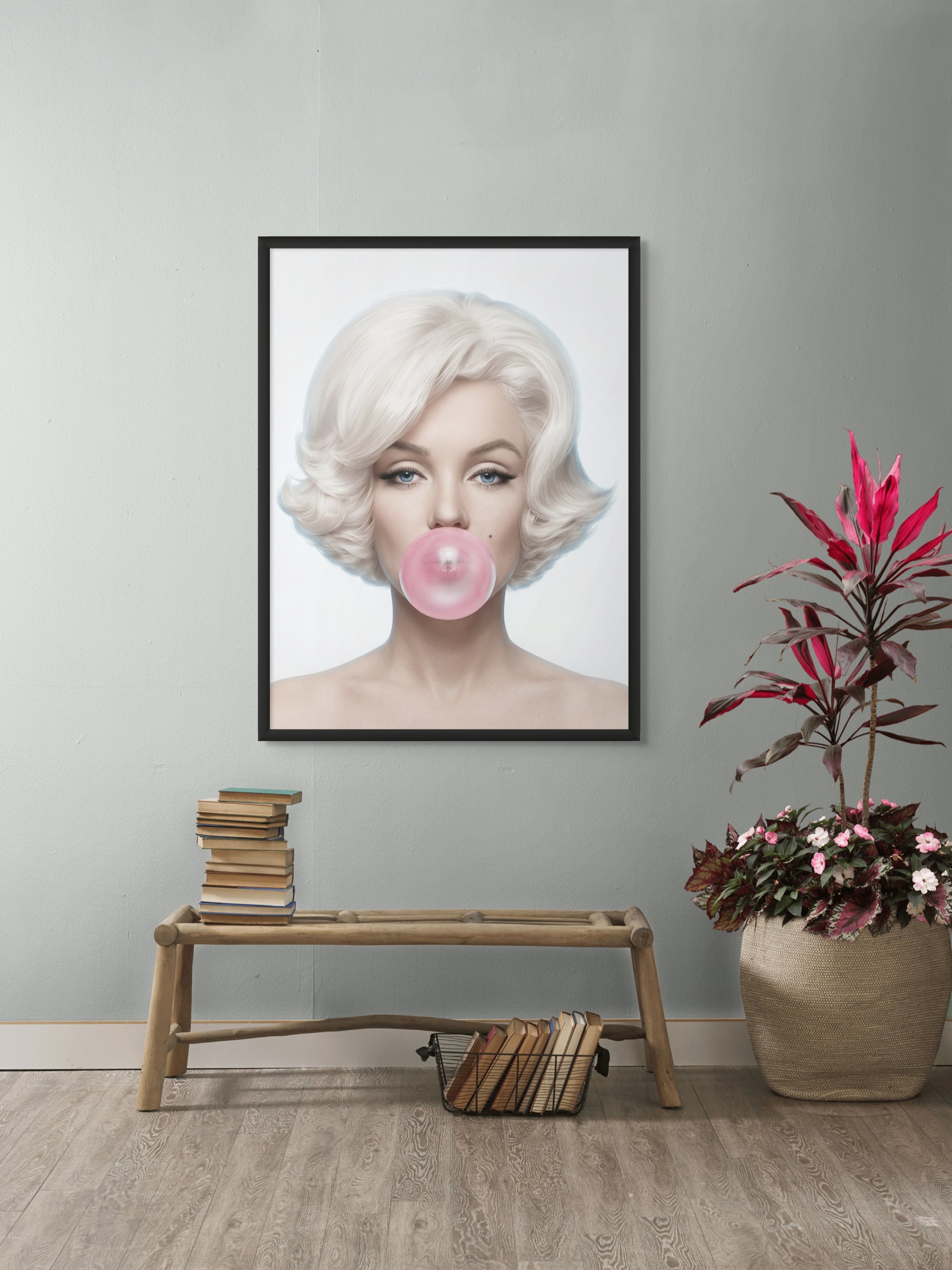 Bubblegum Blonde Muse Wanddecoratie – Pop Art Portret Canvas Print