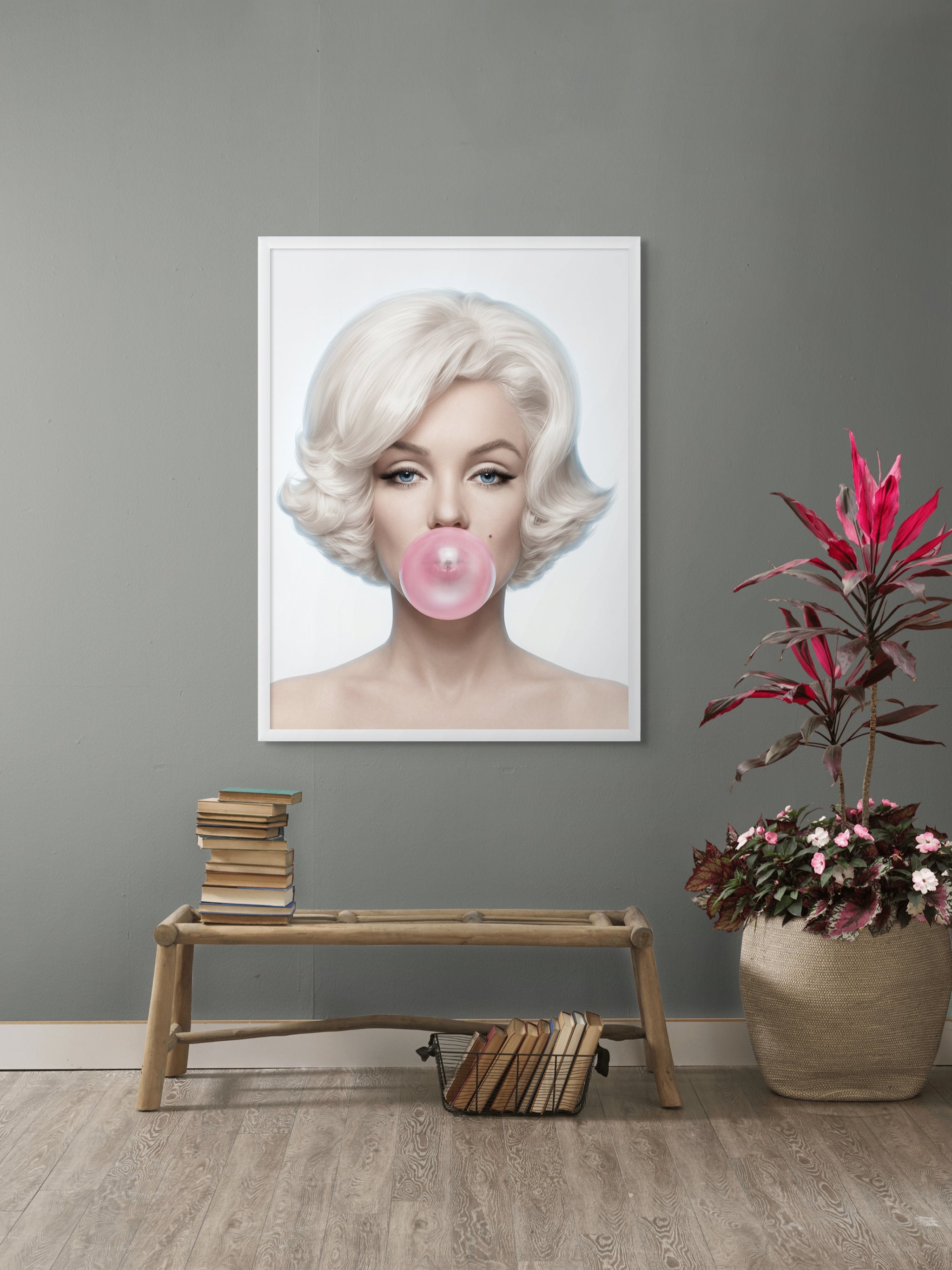 Bubblegum Blonde Muse Wanddecoratie – Pop Art Portret Canvas Print